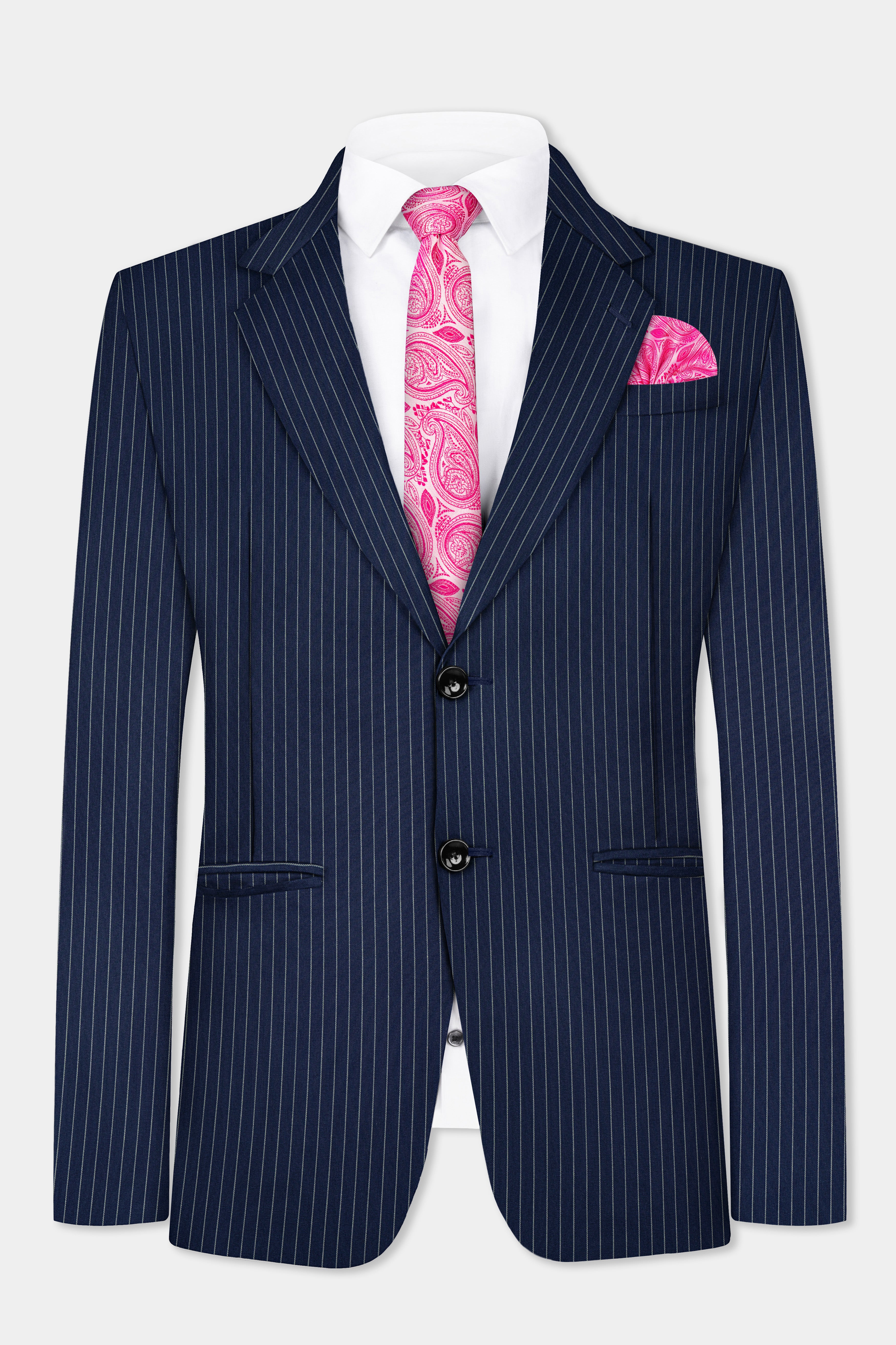 Vulcan Blue Striped Wool Blend Blazer