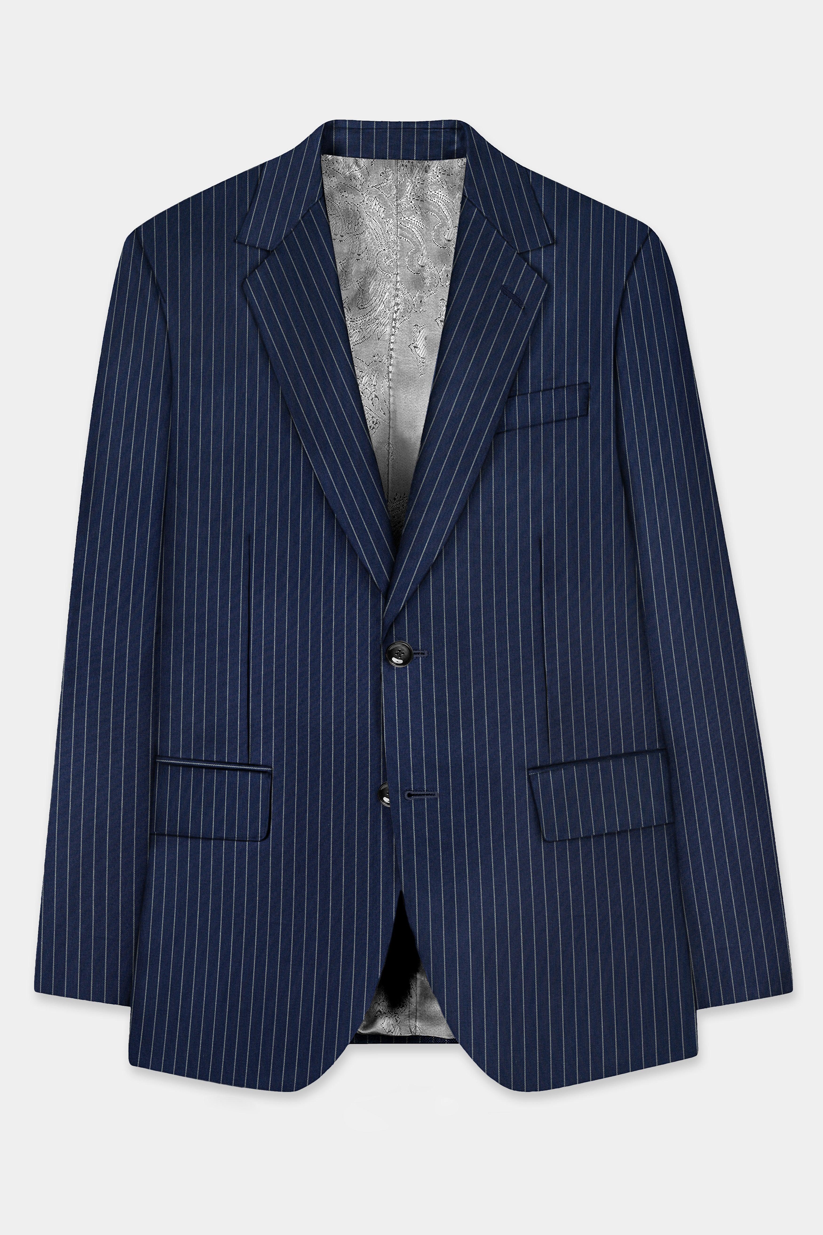 Vulcan Blue Striped Wool Blend Blazer