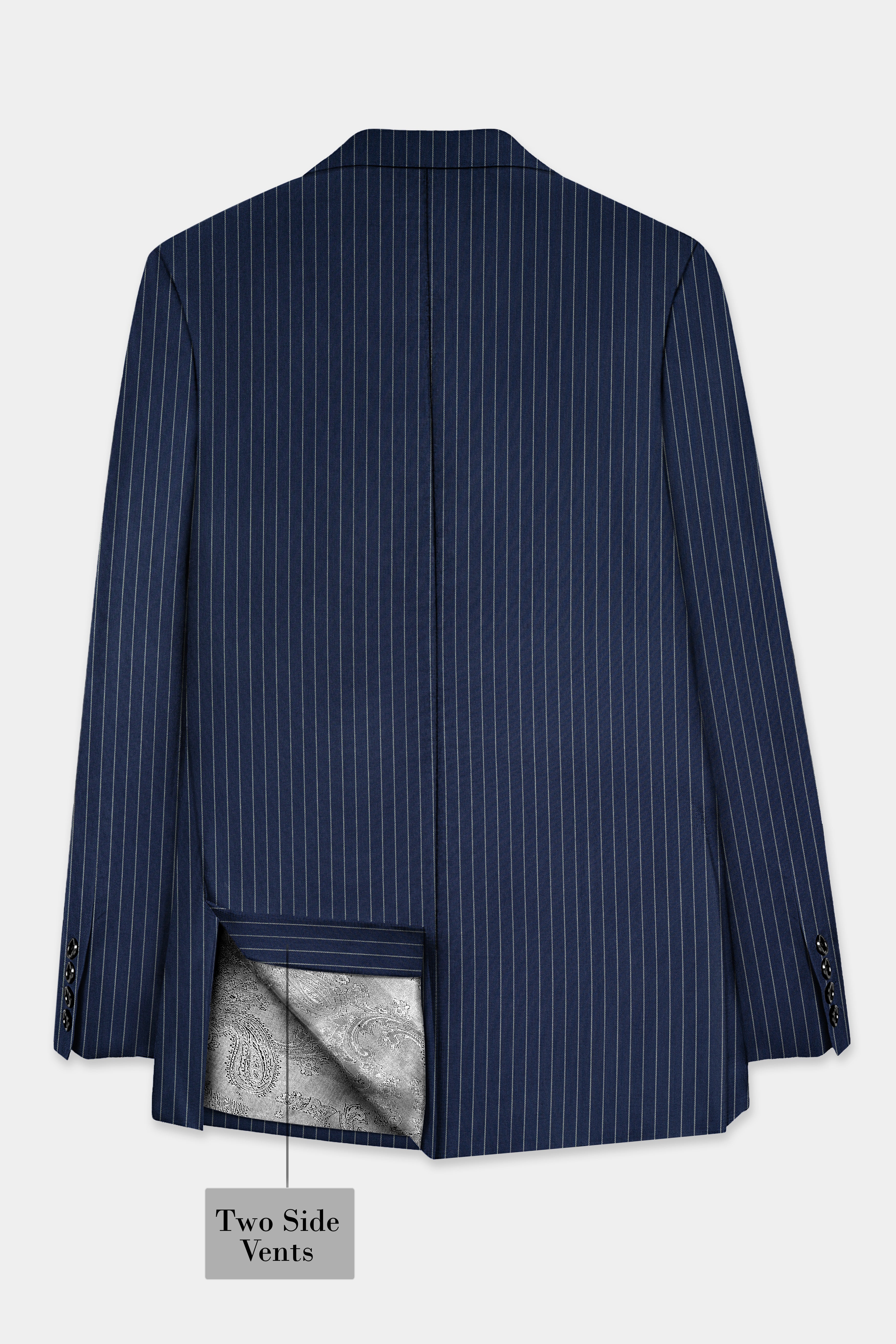 Vulcan Blue Striped Wool Blend Blazer