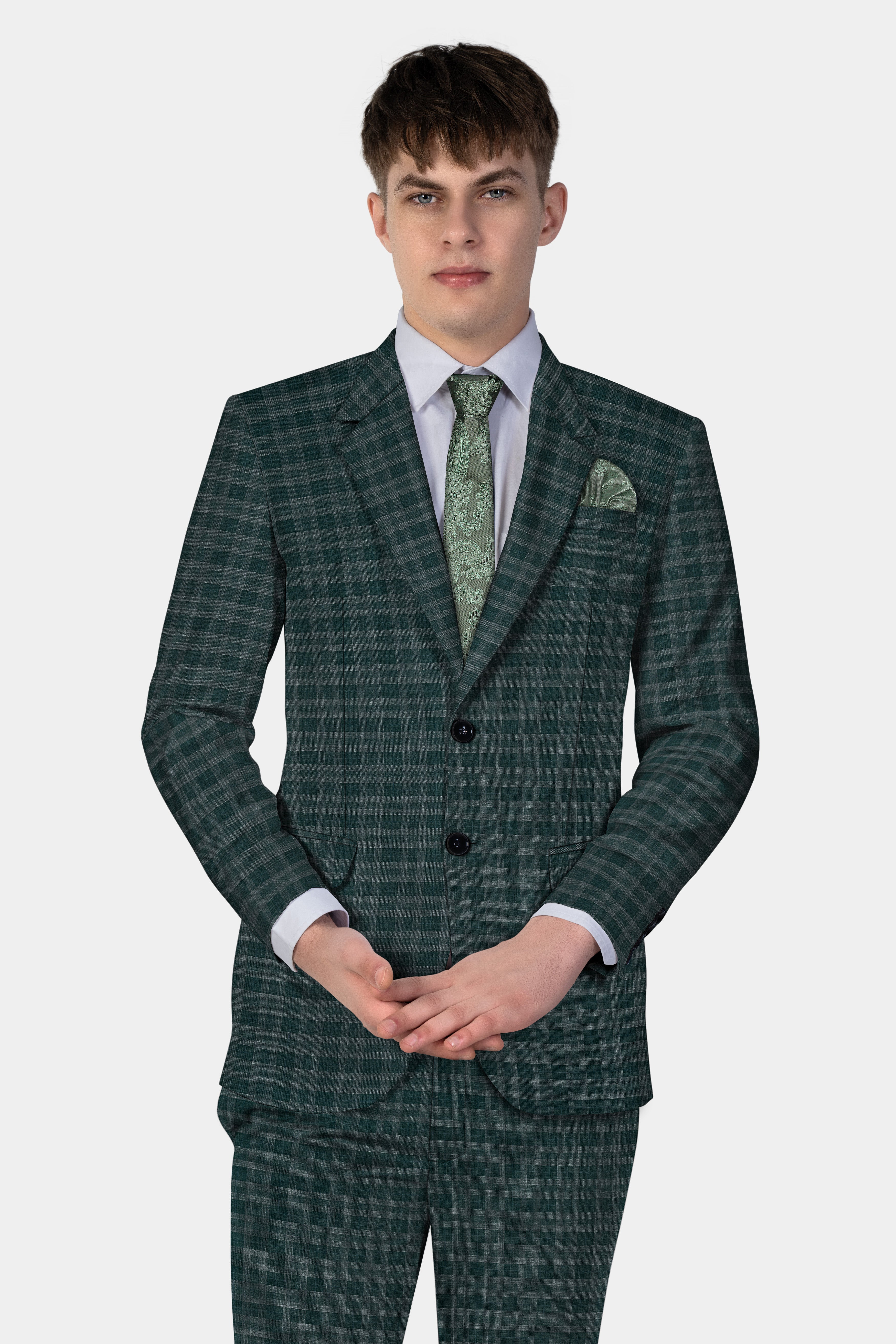 Firefly Green Plaid Wool Blend Blazer