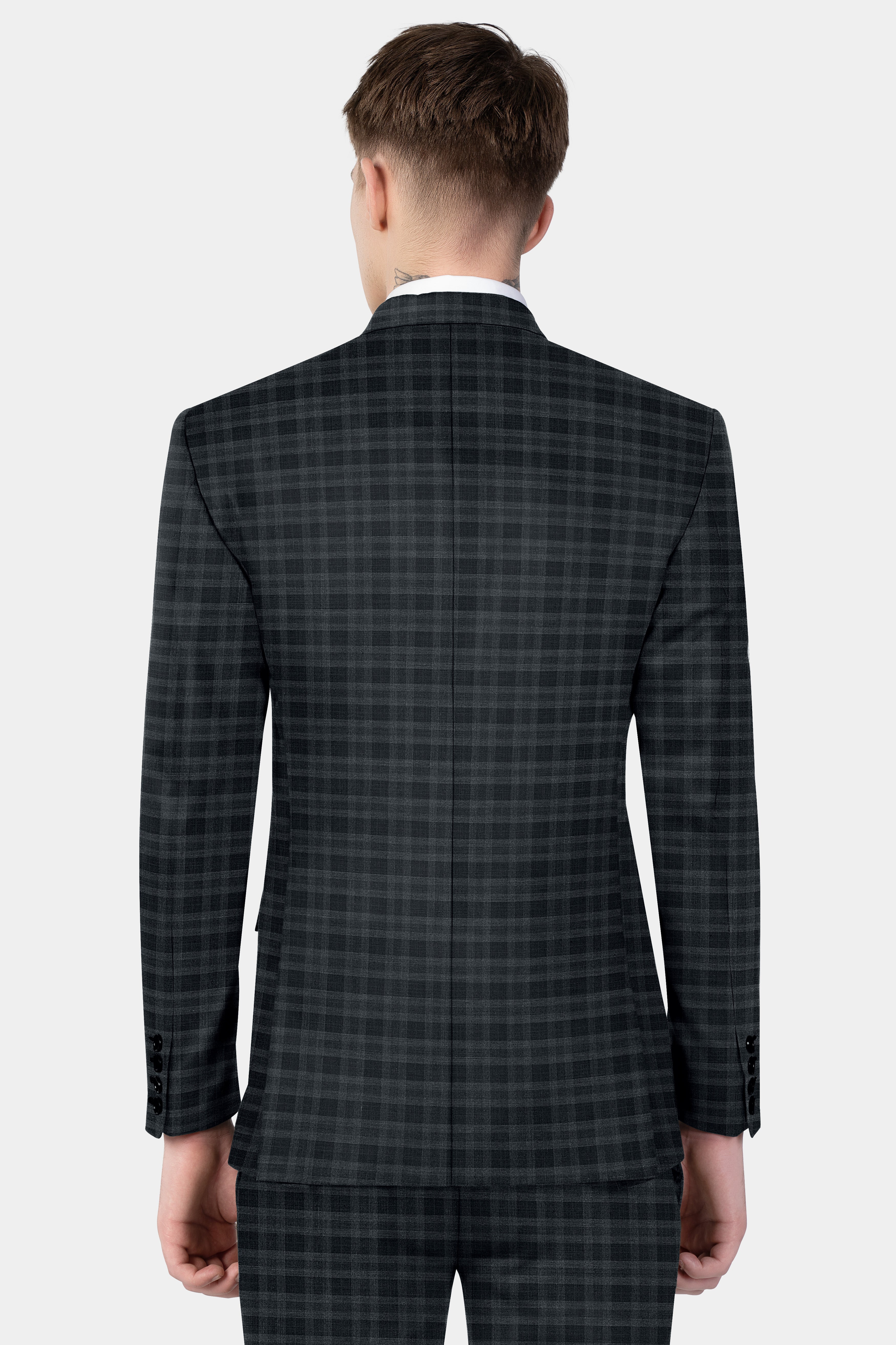 Bunker Gray With Vampire Plaid Wool Blend Double Breasted Blazer