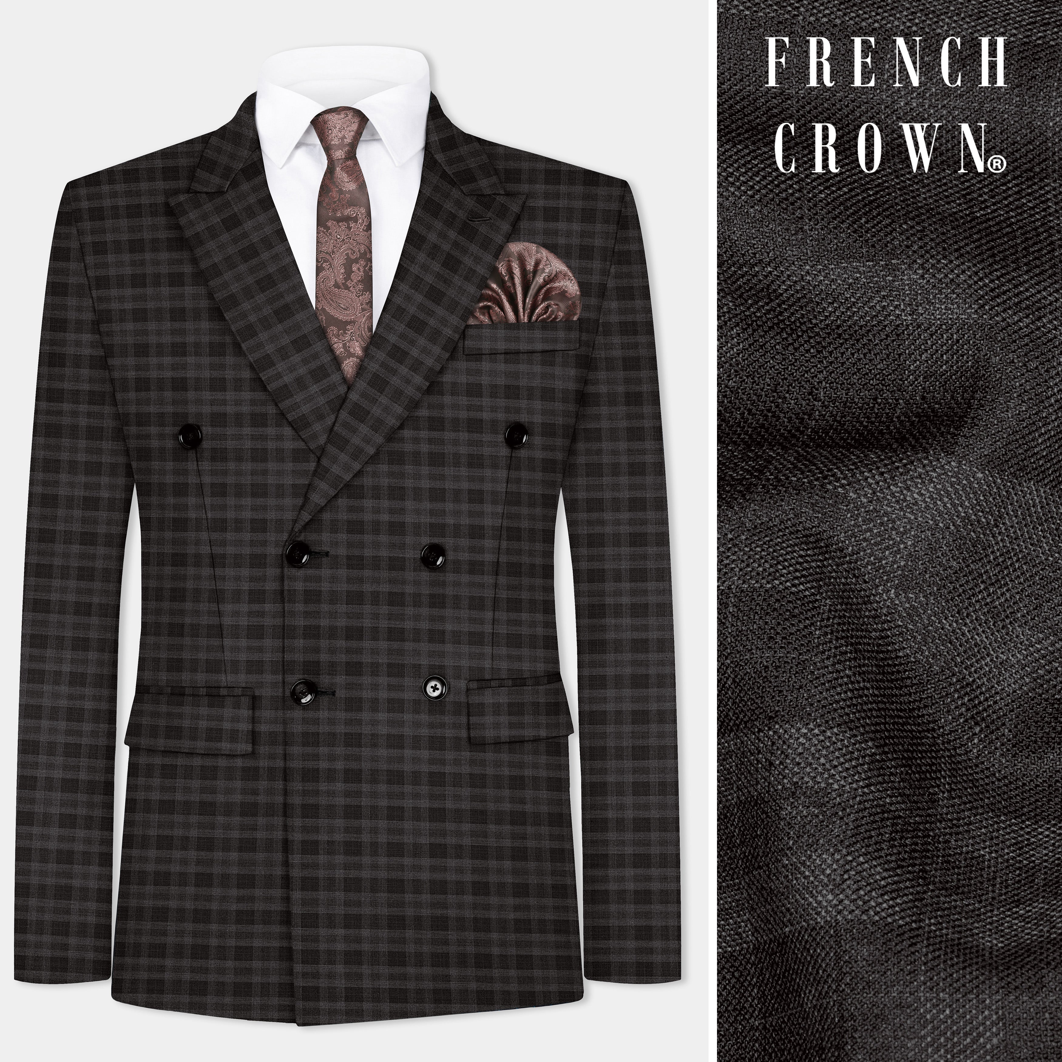 n*o様 Euro Vintage Tweed Coat Double Brea Zeus Brown With Emperor Checks-Plaid Premium Wool Blend Double