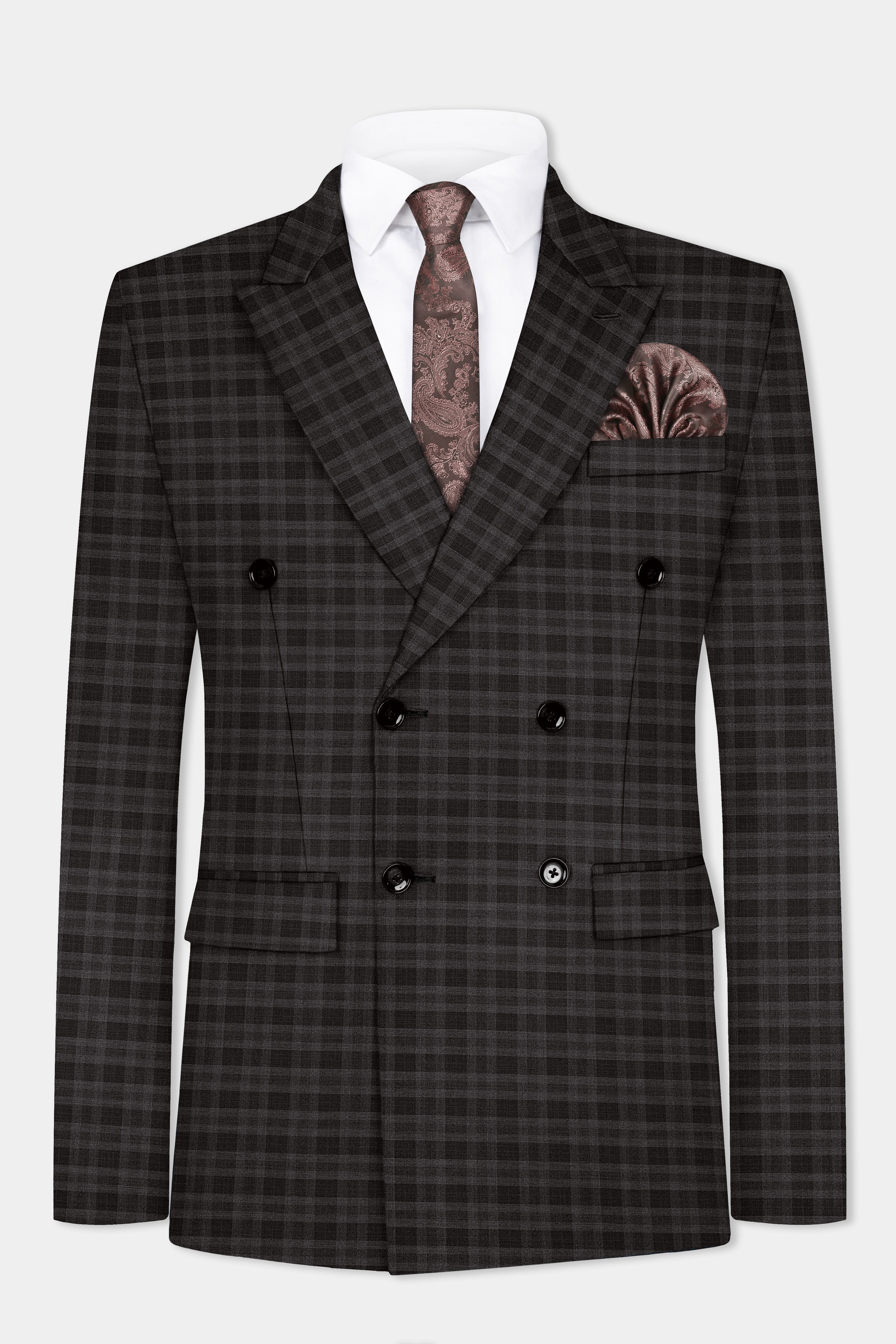 Zeus Brown With Emperor Checks-Plaid Premium Wool Blend Double