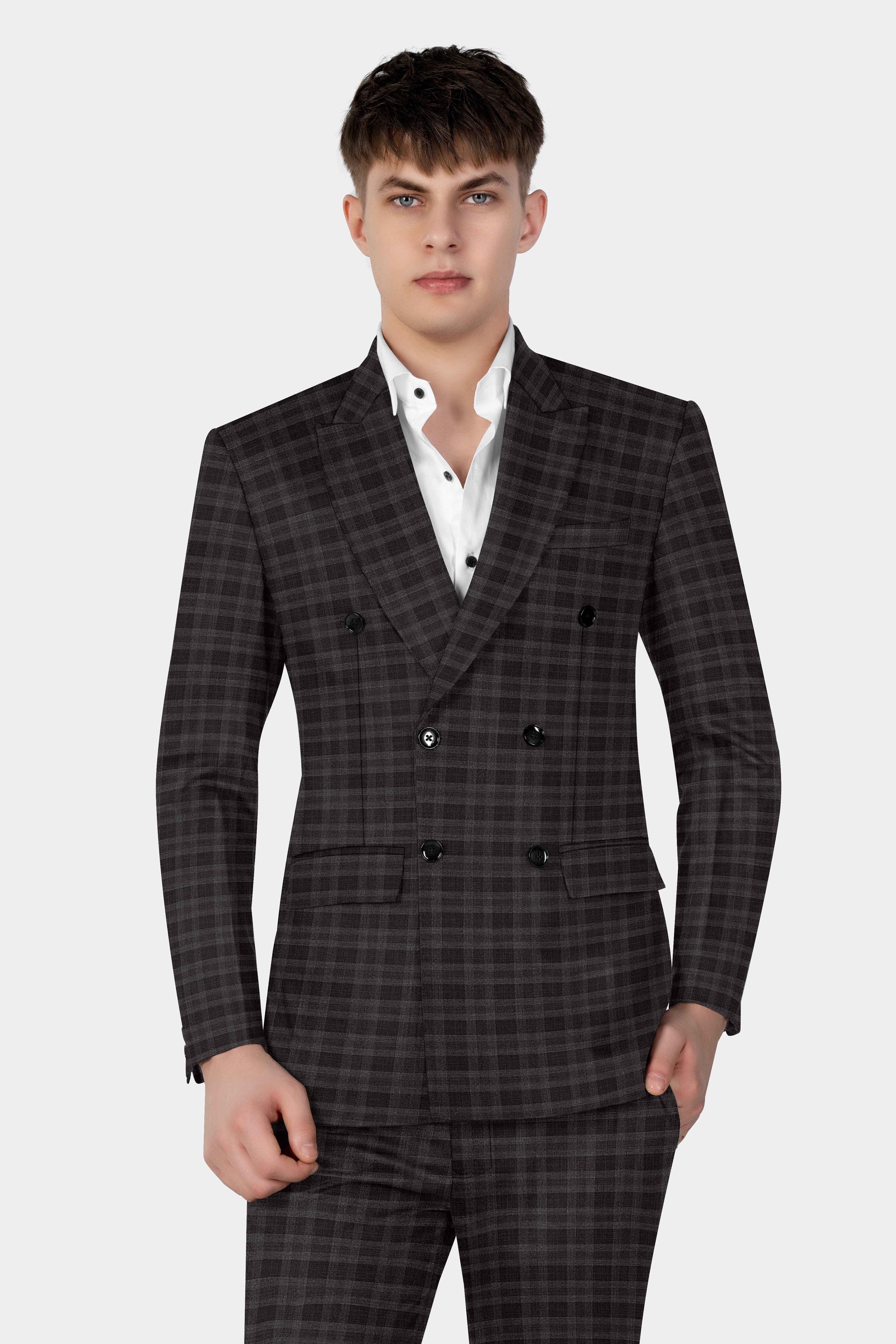 Zeus Brown With Emperor Plaid Wool Blend Double Breasted Blazer