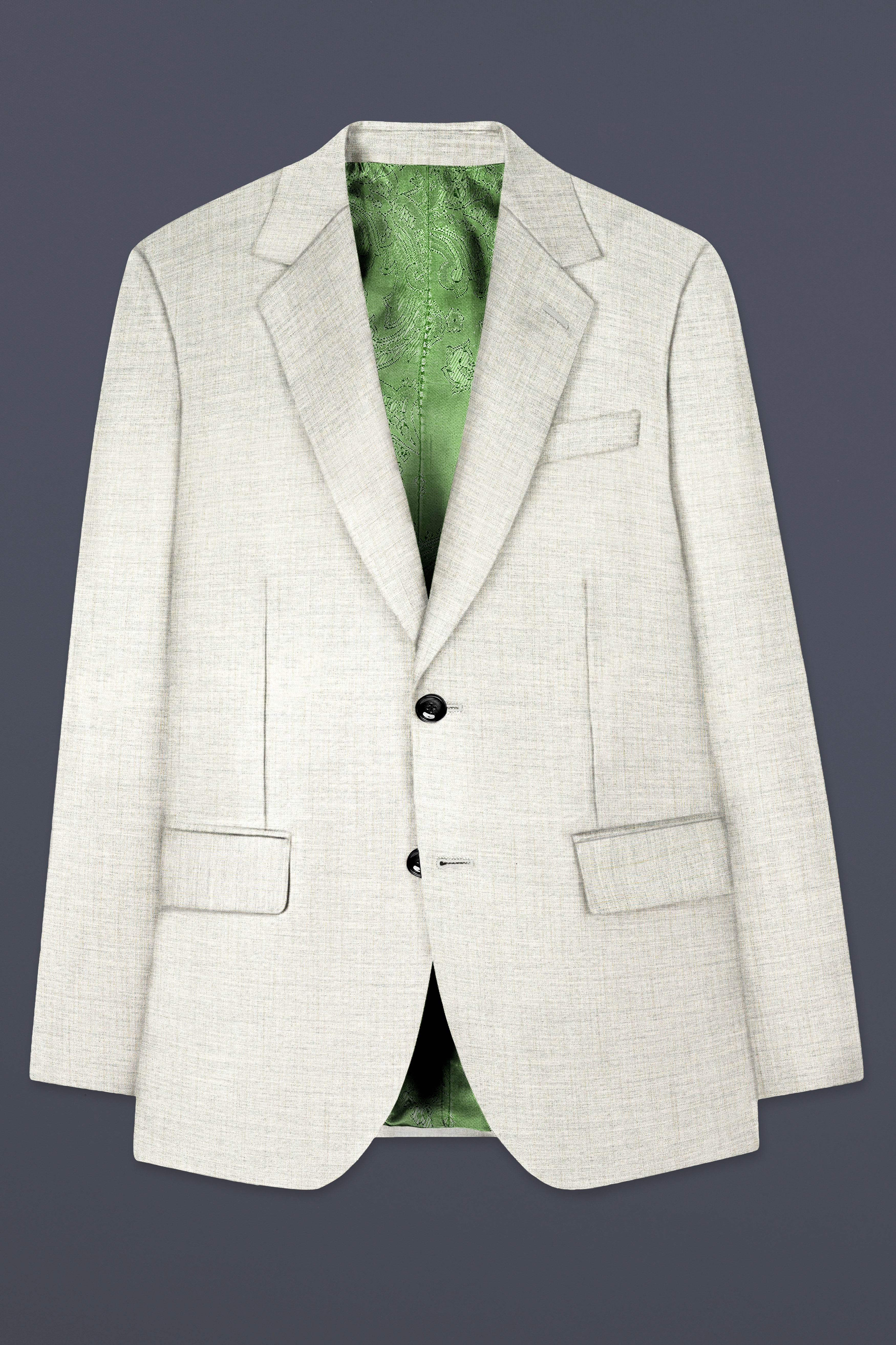 Spanish Gray Textured Wool Blend Single Breasted Blazer