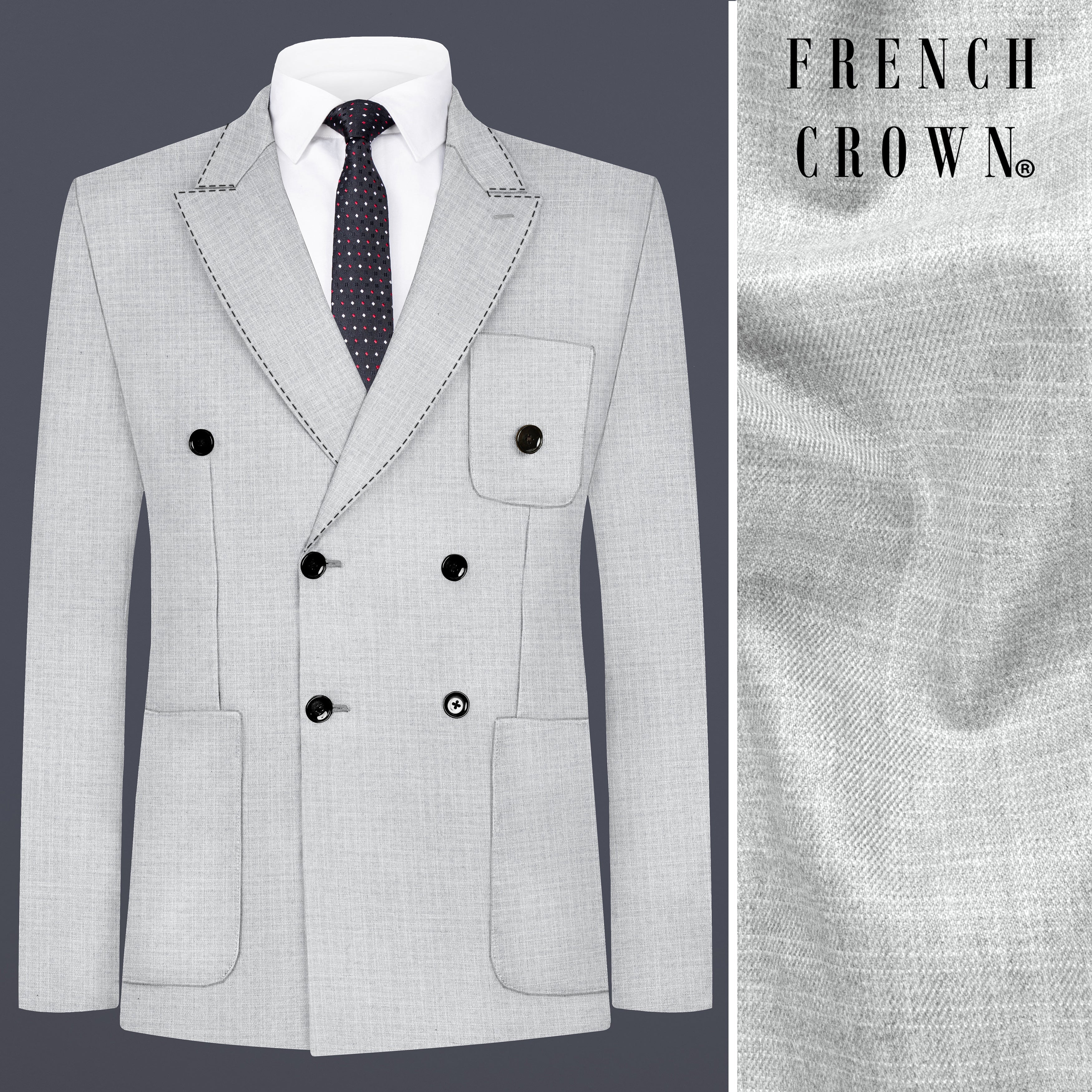 Pastel Gray Textured Premium Wool Blend Double Breasted Pastel Gray Textured Premium Wool Blend Double Breasted