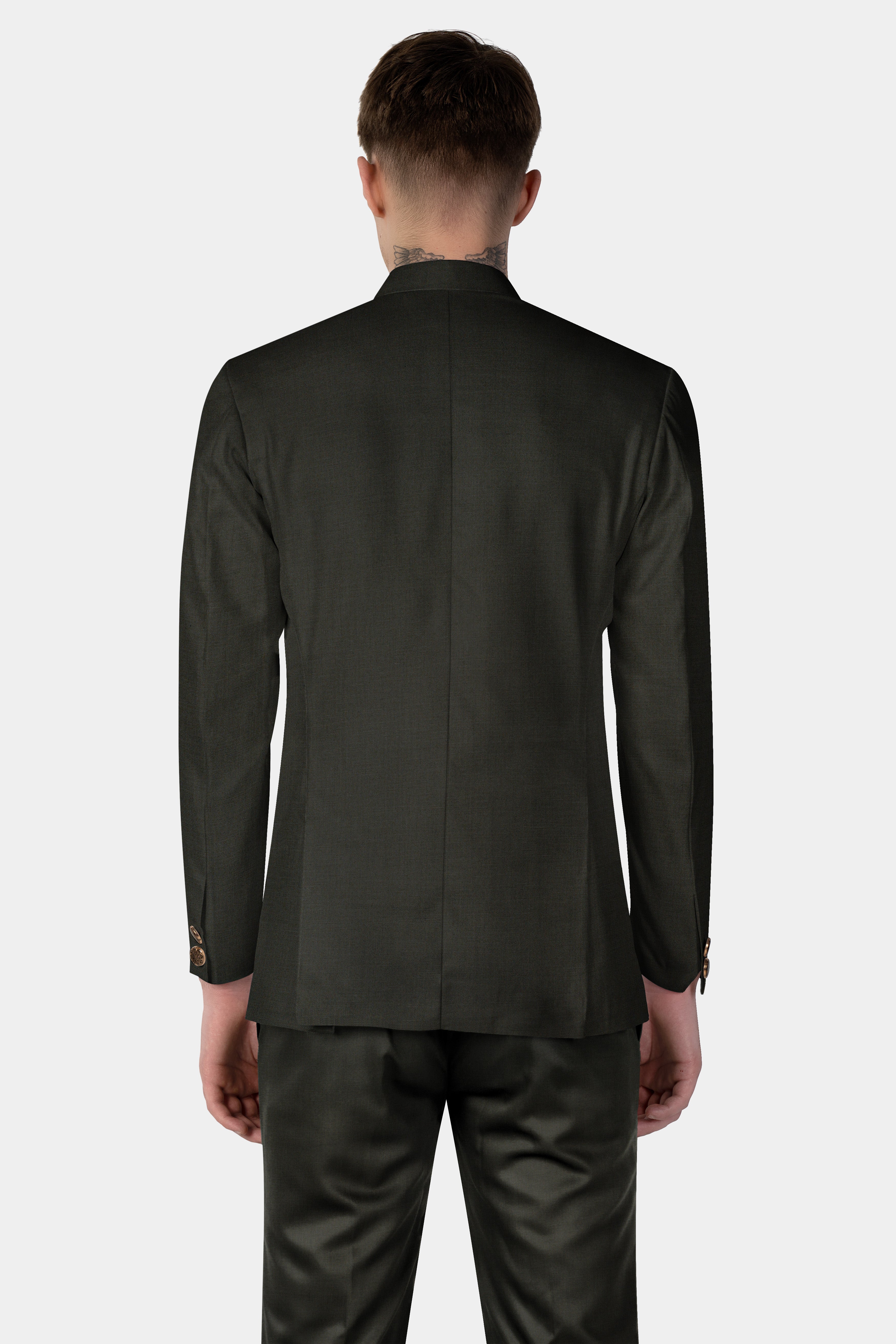 Rangoon Green Wool Blend Cross Placket Bandhgala Blazer