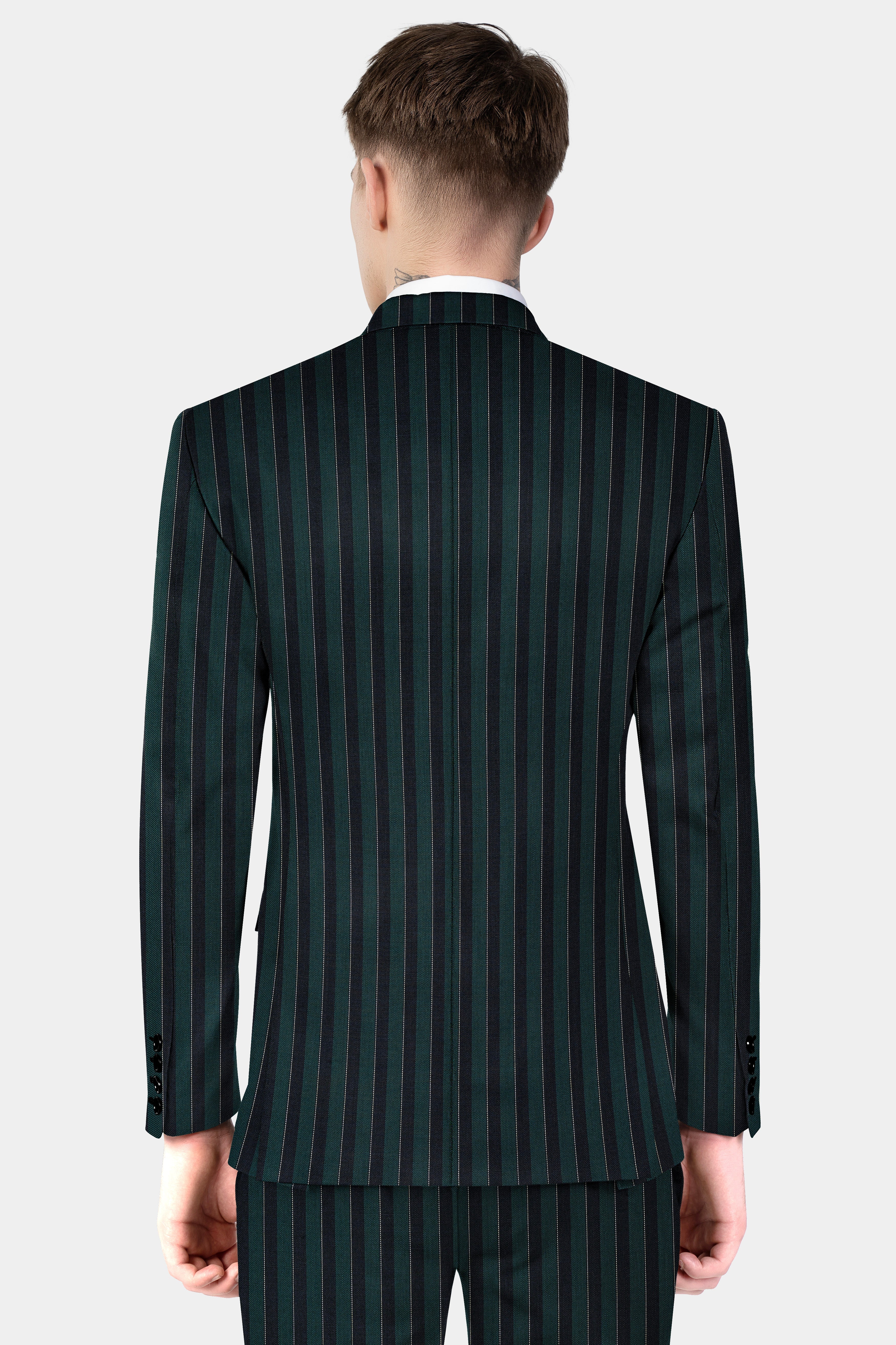 Timber Green With Bunker Black Striped Wool Blend Blazer