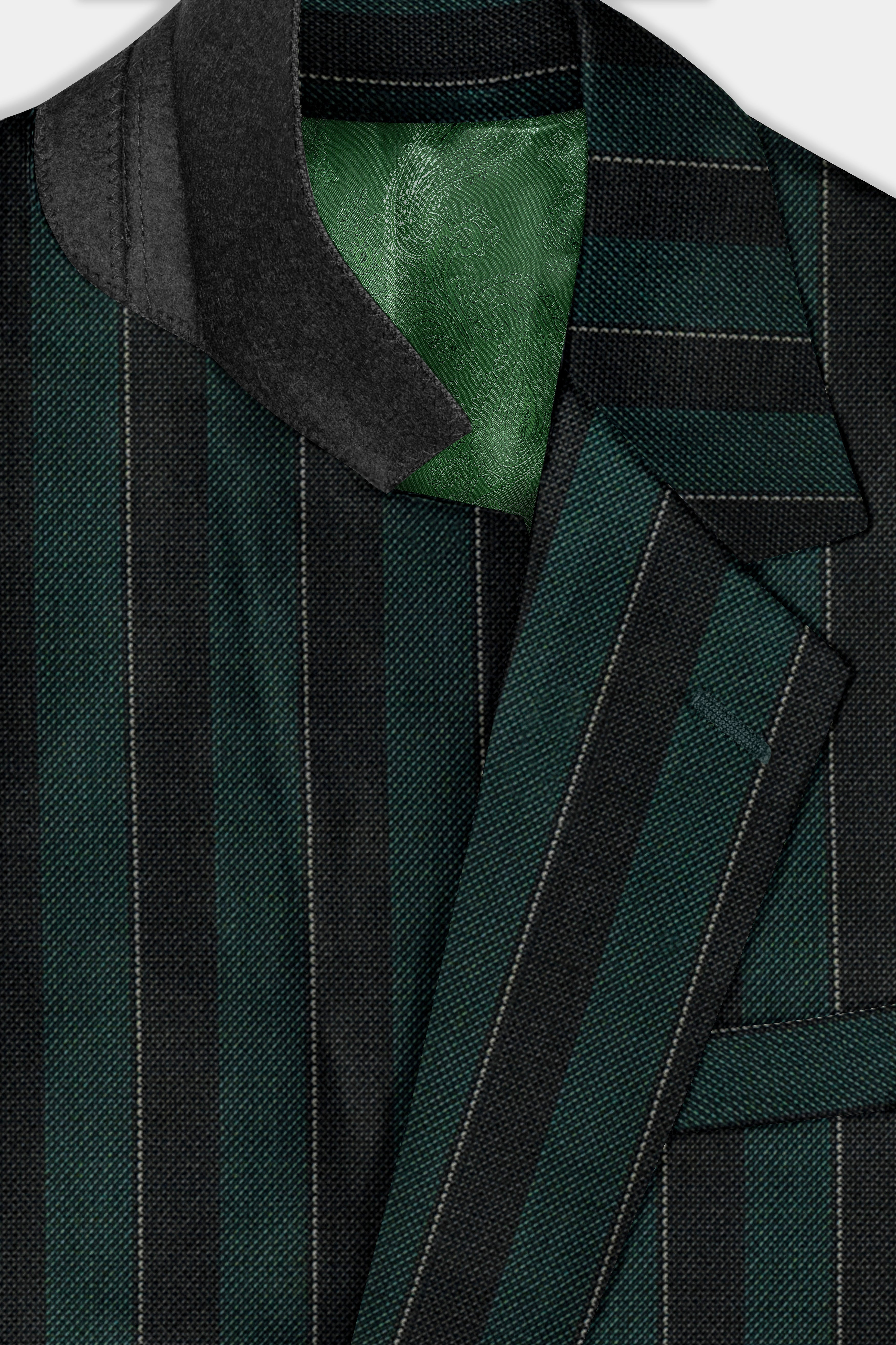 Timber Green With Bunker Black Striped Wool Blend Blazer