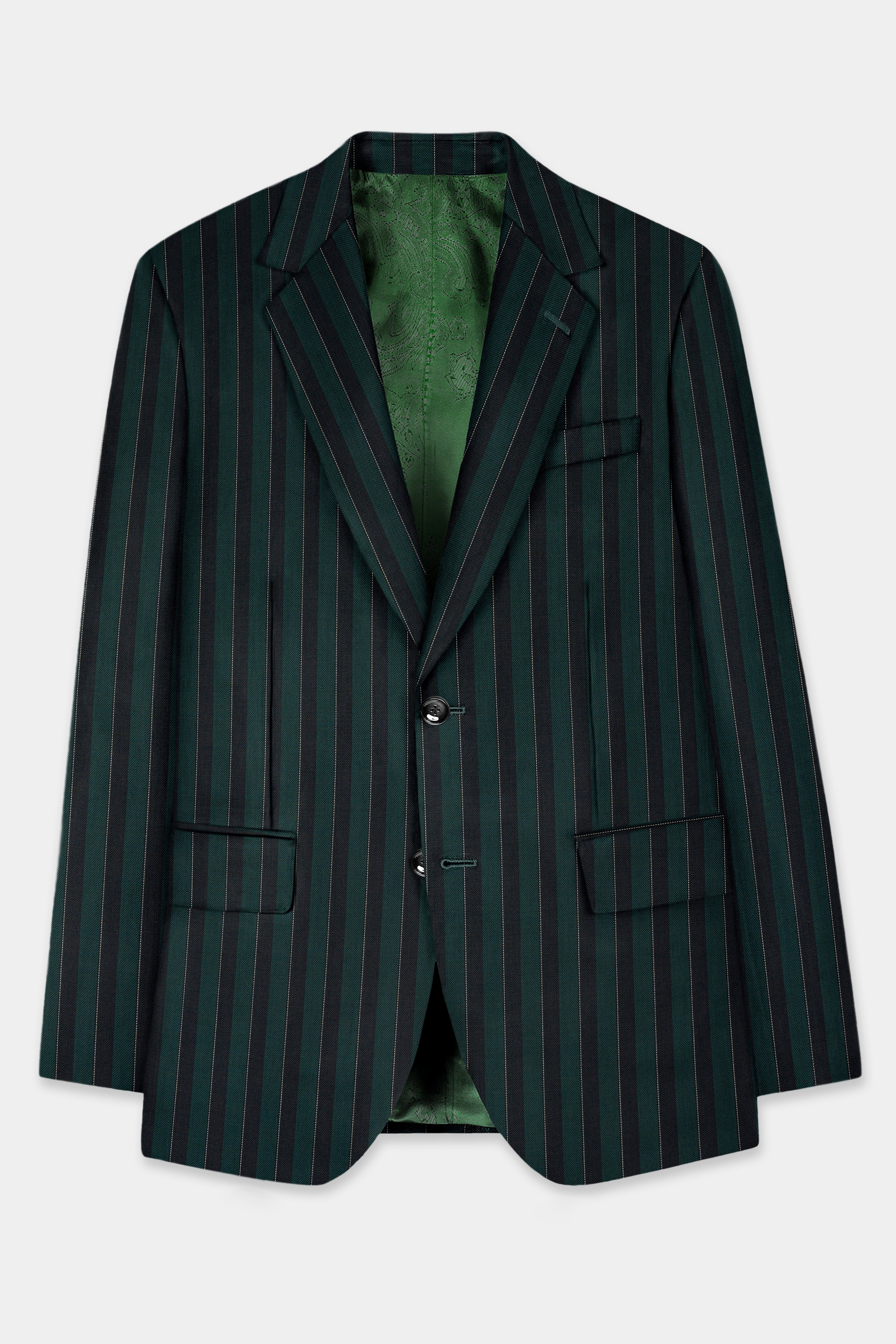 Timber Green With Bunker Black Striped Wool Blend Blazer