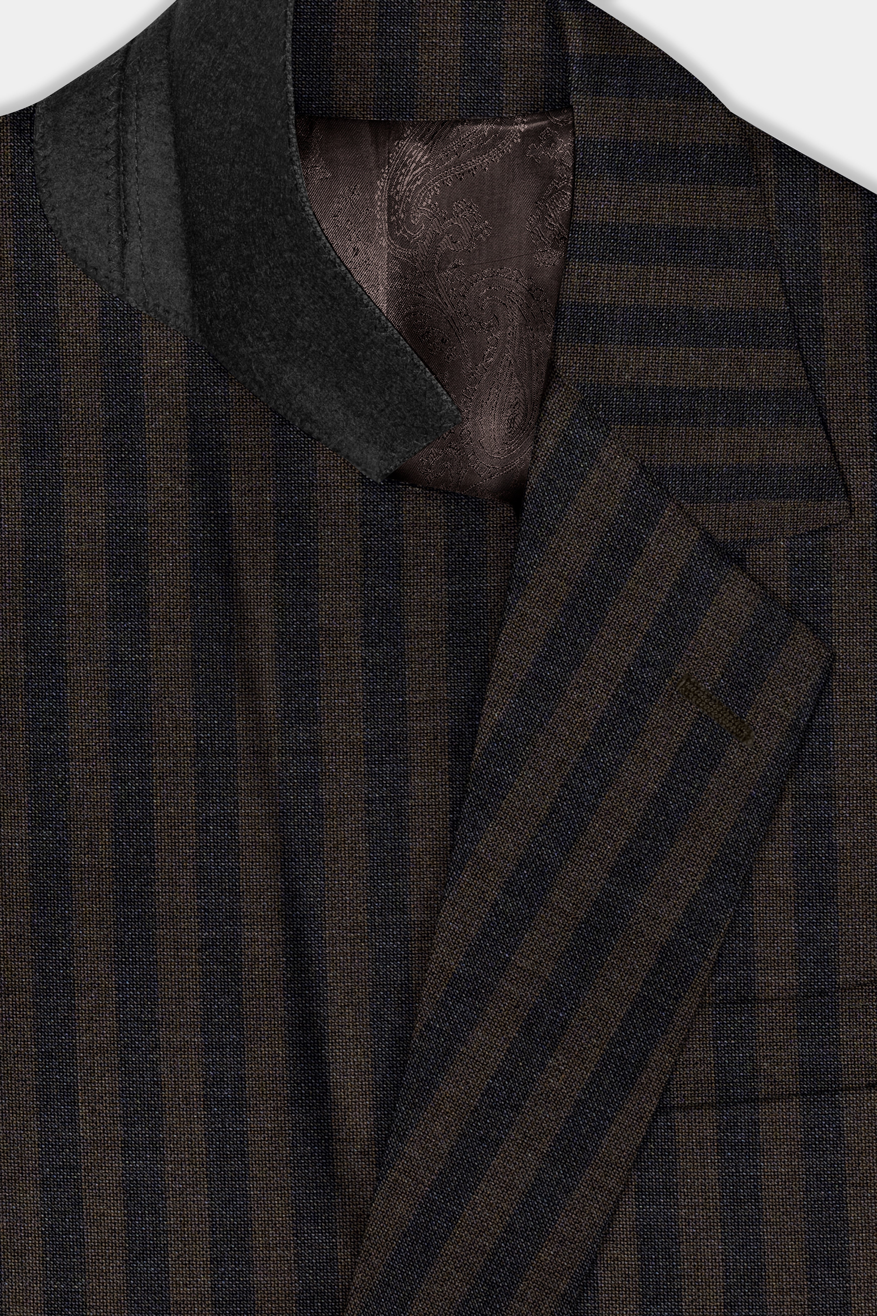 Taupe Brown With Jade Black Striped Wool Blend Blazer