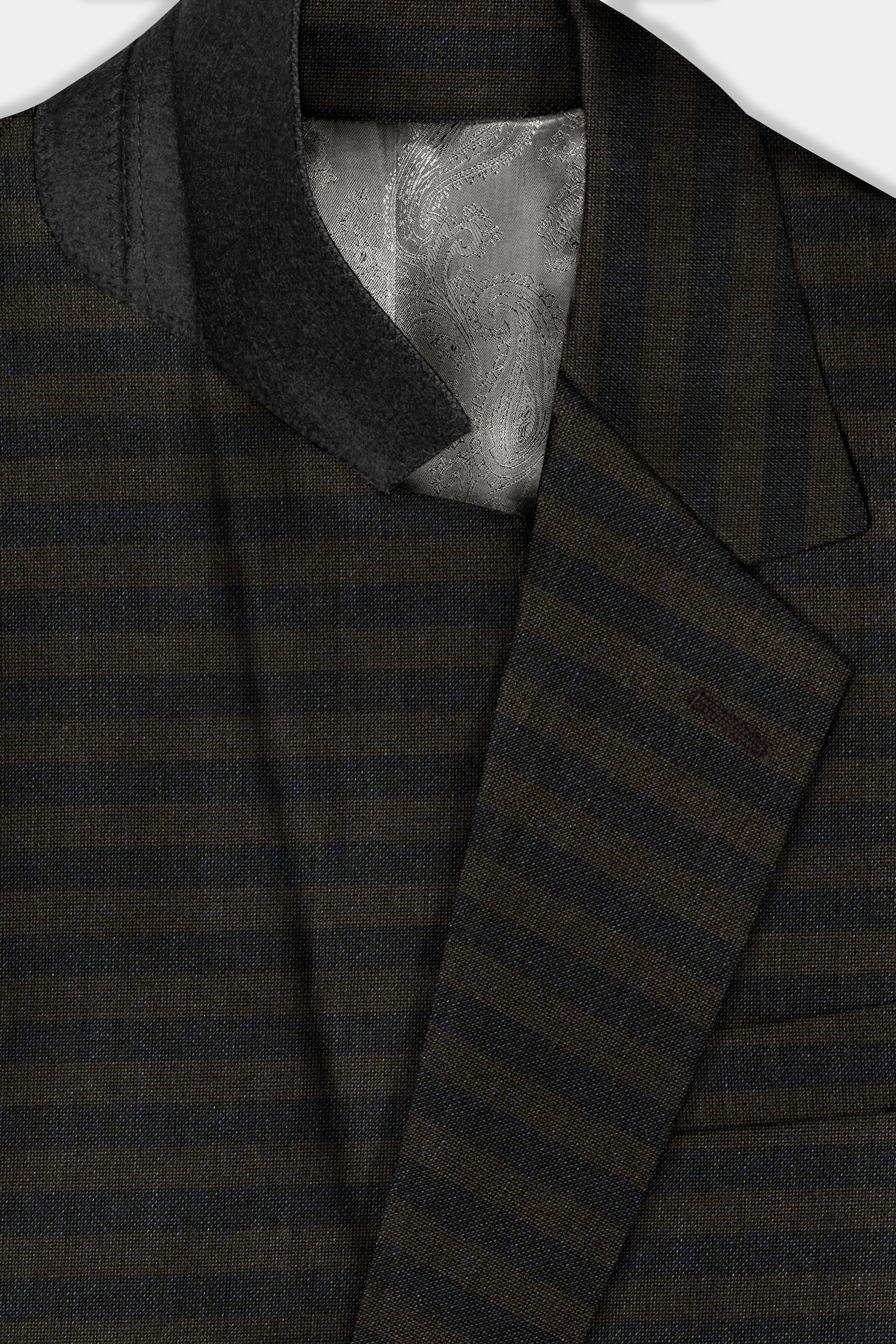 Taupe Brown With Jade Black Striped Wool Blend Blazer