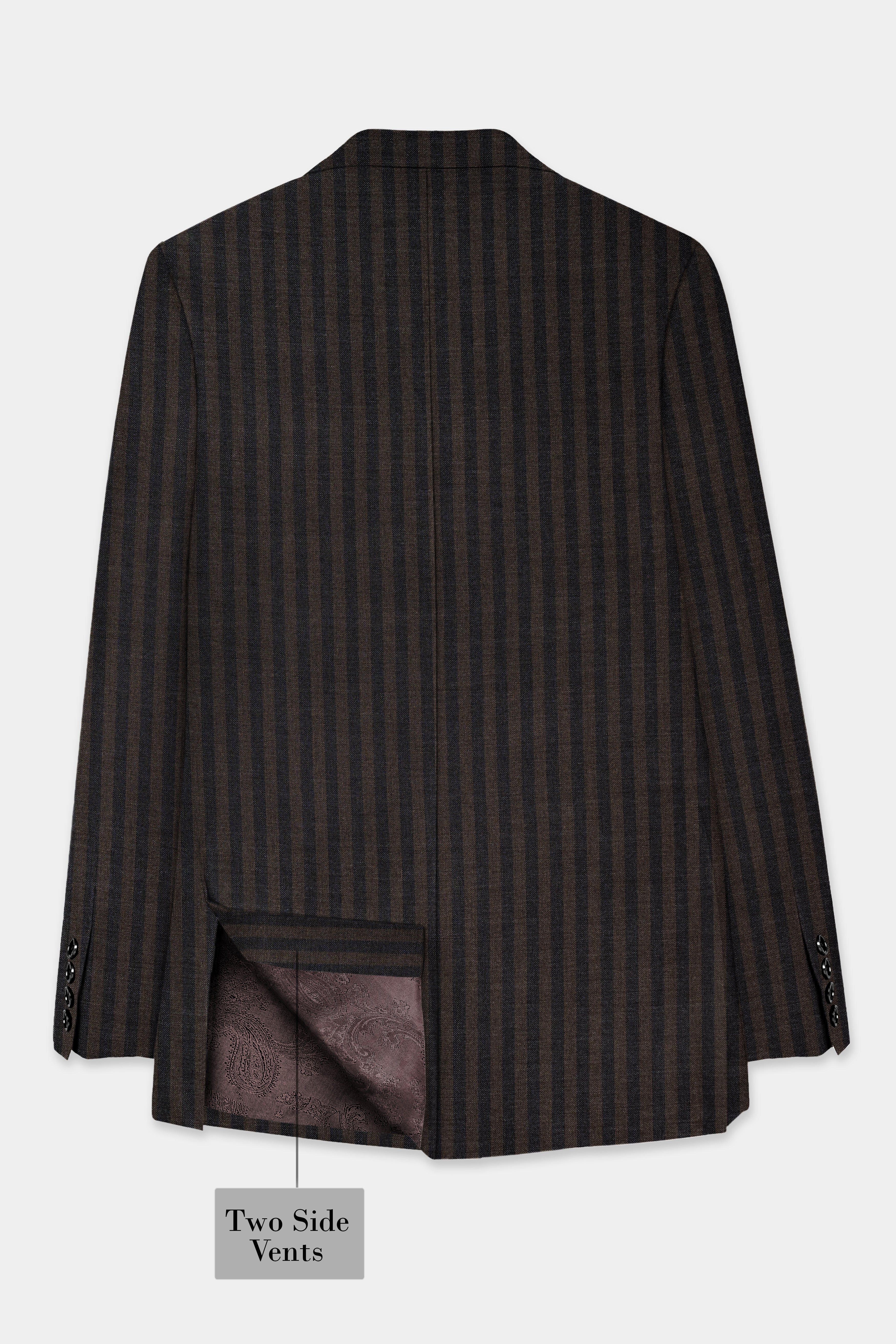 Taupe Brown With Jade Black Striped Wool Blend Blazer