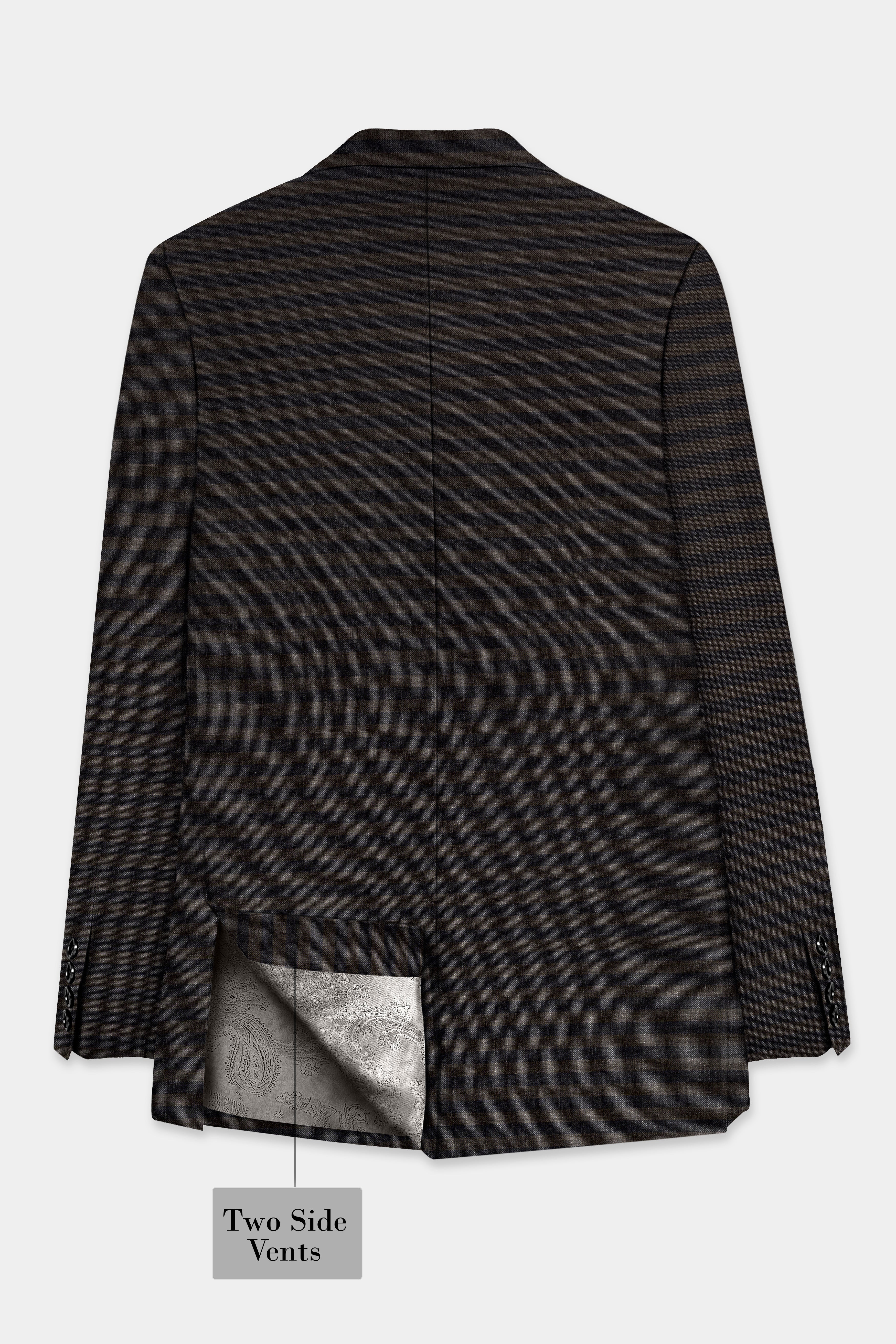 Taupe Brown With Jade Black Striped Wool Blend Blazer