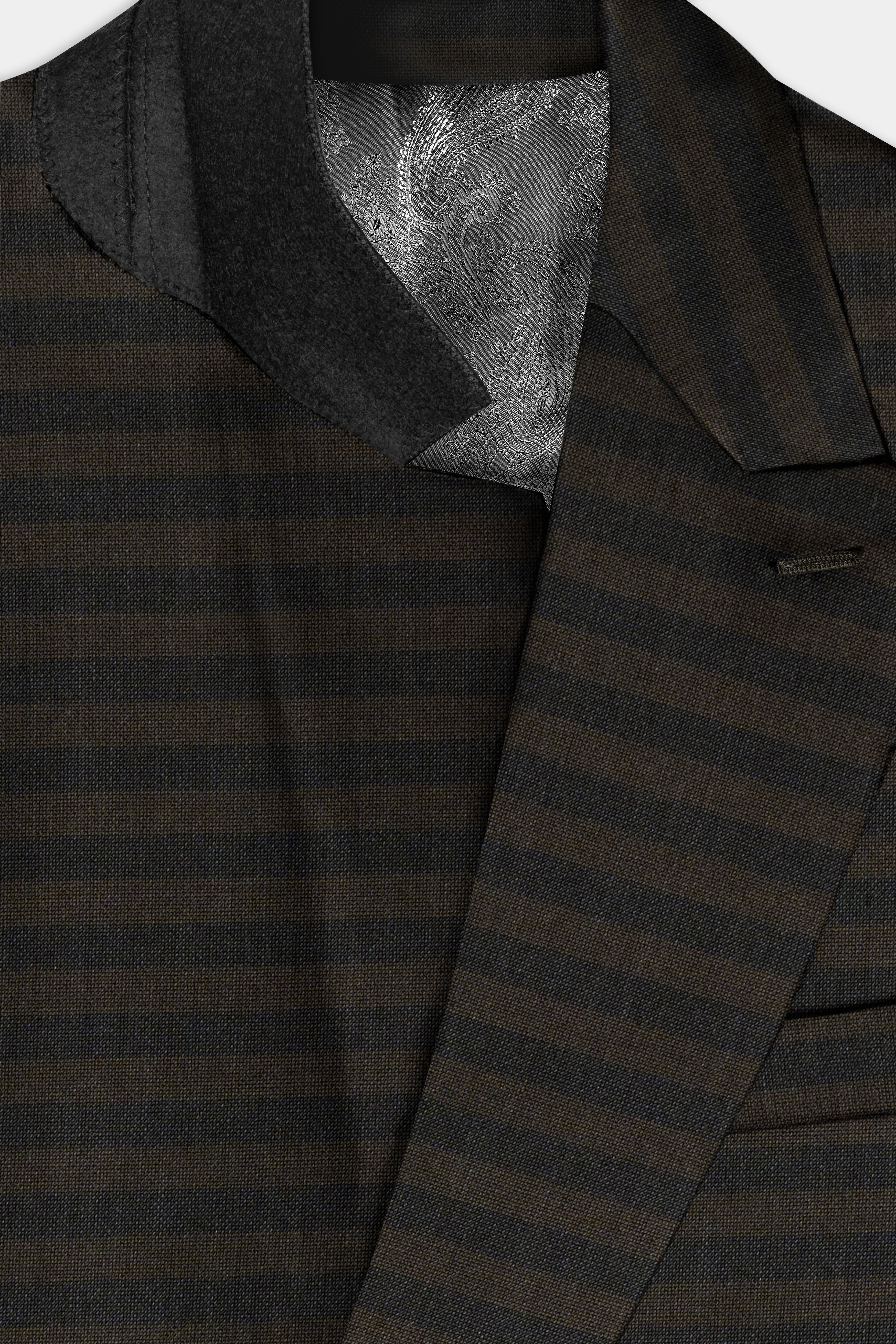 Taupe Brown With Jade Black Striped Wool Blend Double Breasted Blazer