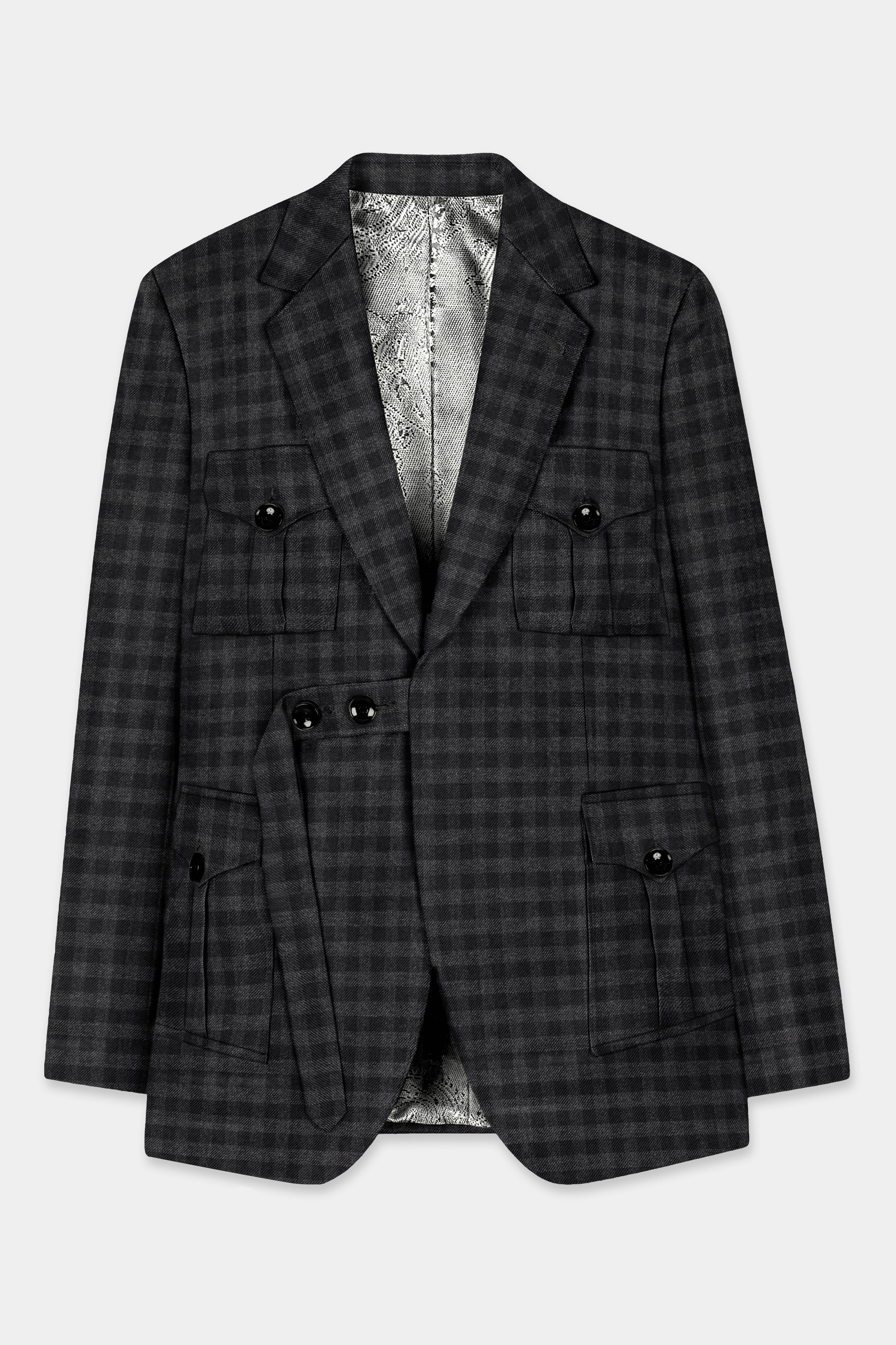 Piano Gray Plaid Tweed Patch Pocket Designer Sport Blazer