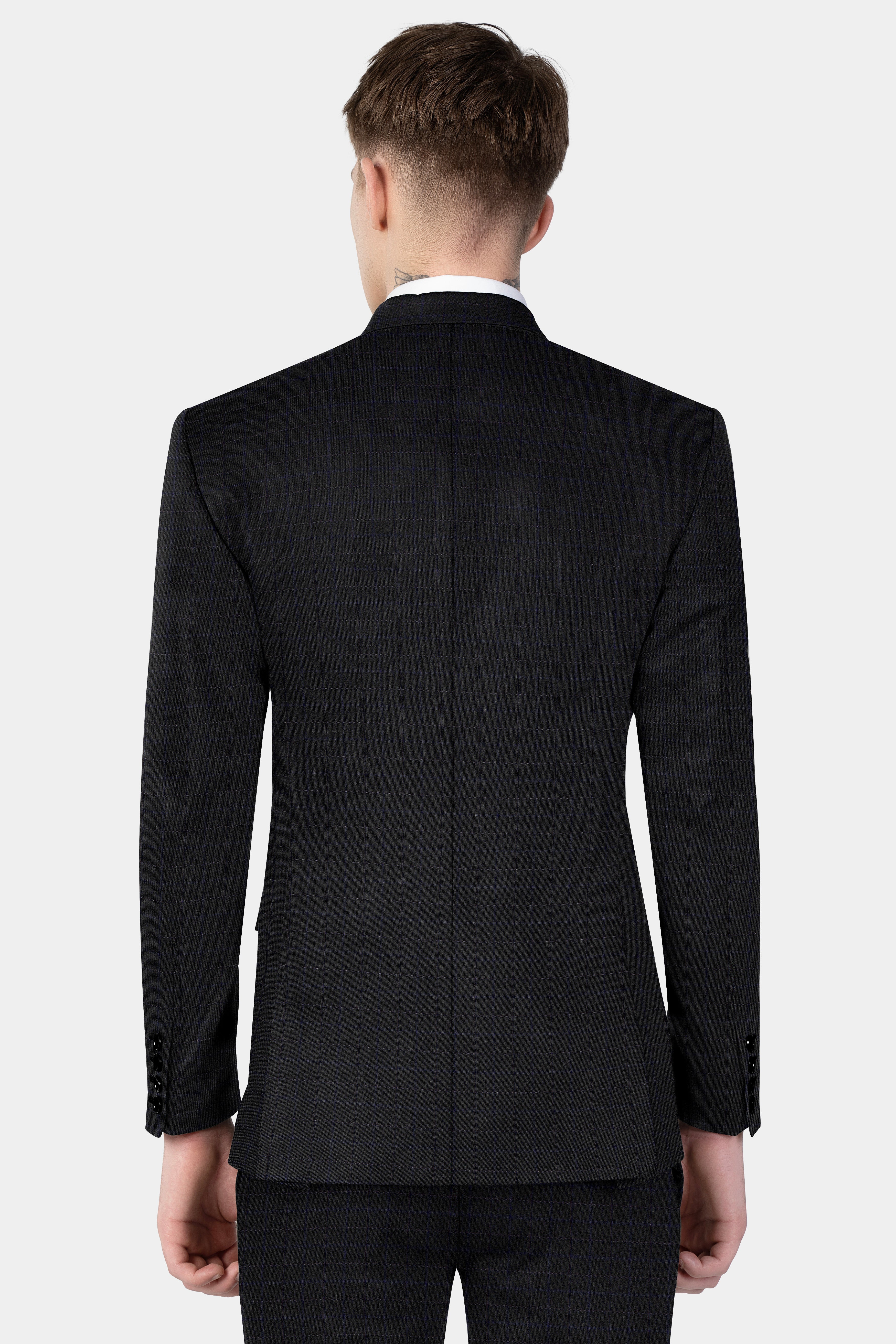 Jade Black Plaid Wool Blend Single Breasted Blazer