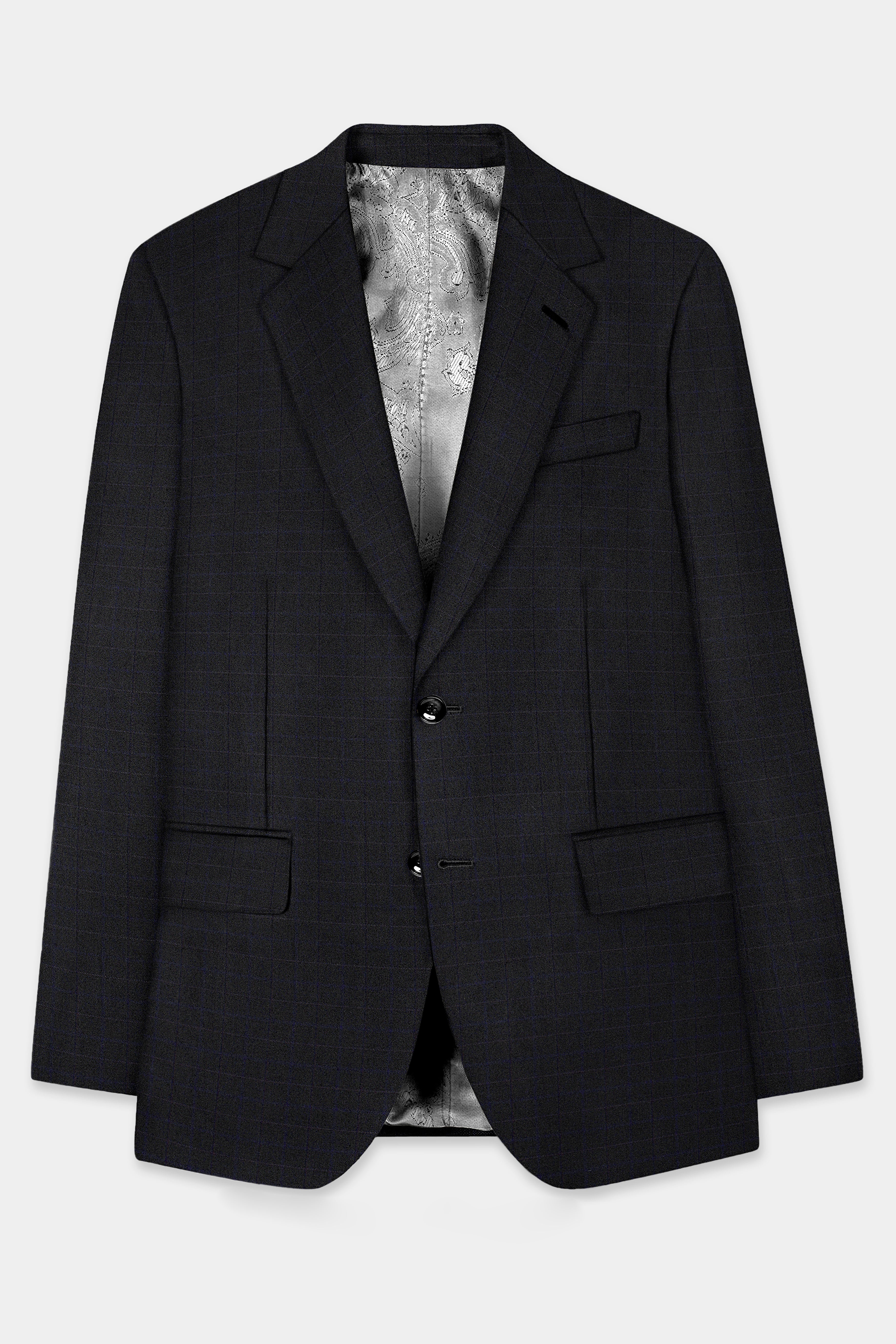 Jade Black Plaid Wool Blend Single Breasted Blazer