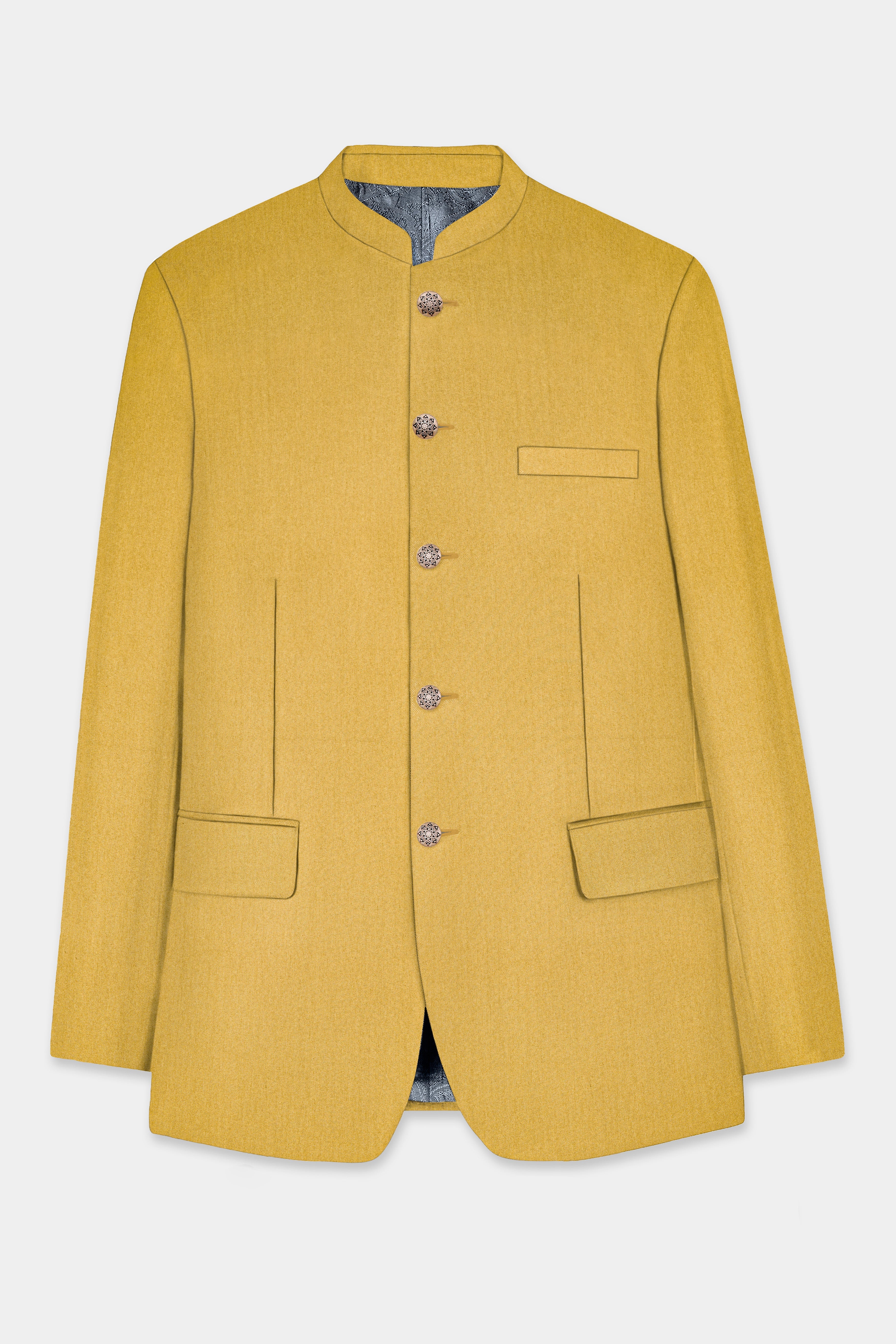 Camel Yellow Solid Cotton Bandhgala Blazer