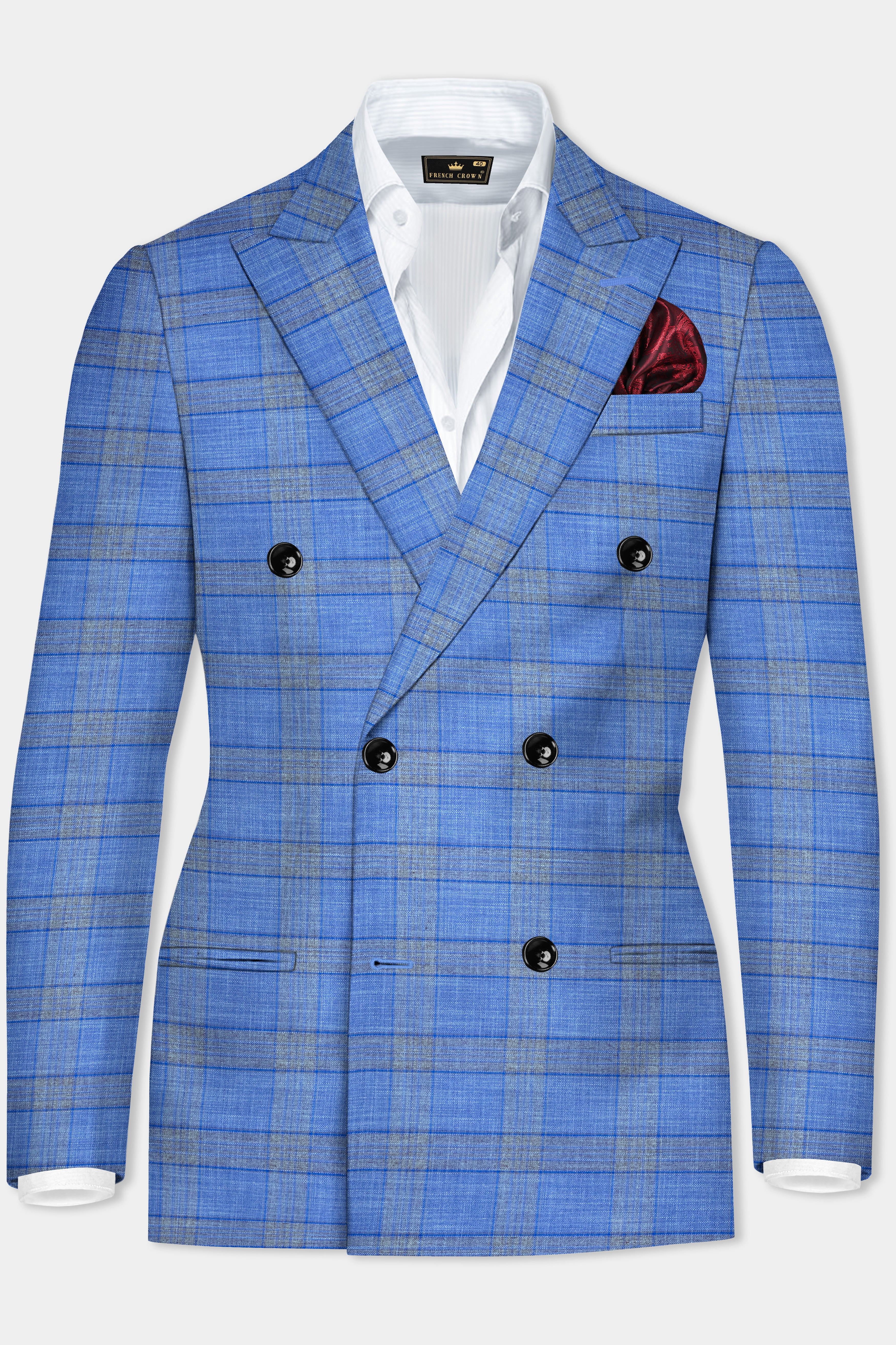 Danube Blue Wool Blend Double Breasted Blazer