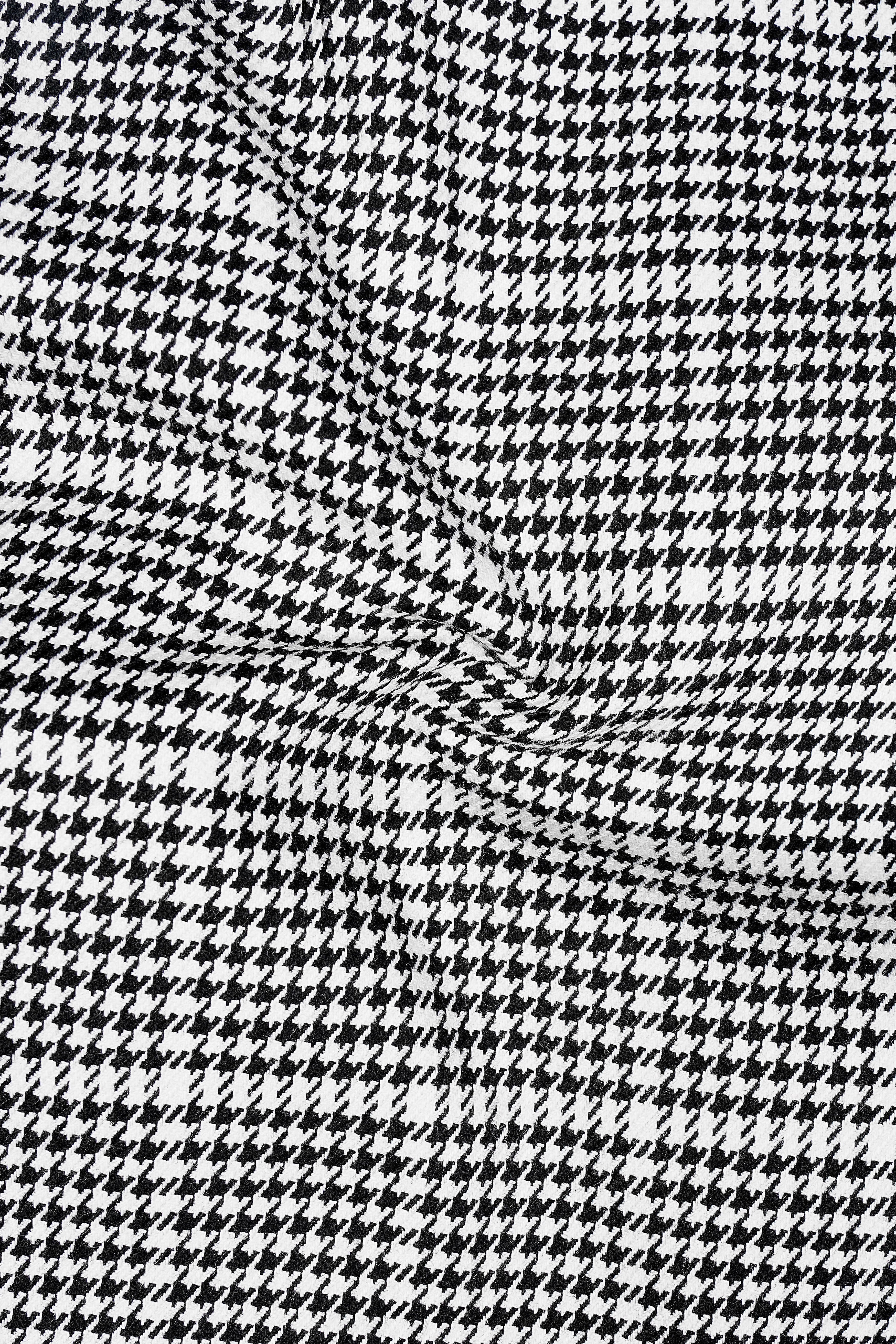 Black and White Houndstooth Windowpane Wool Rich Peak Collar Tuxedo Blazer