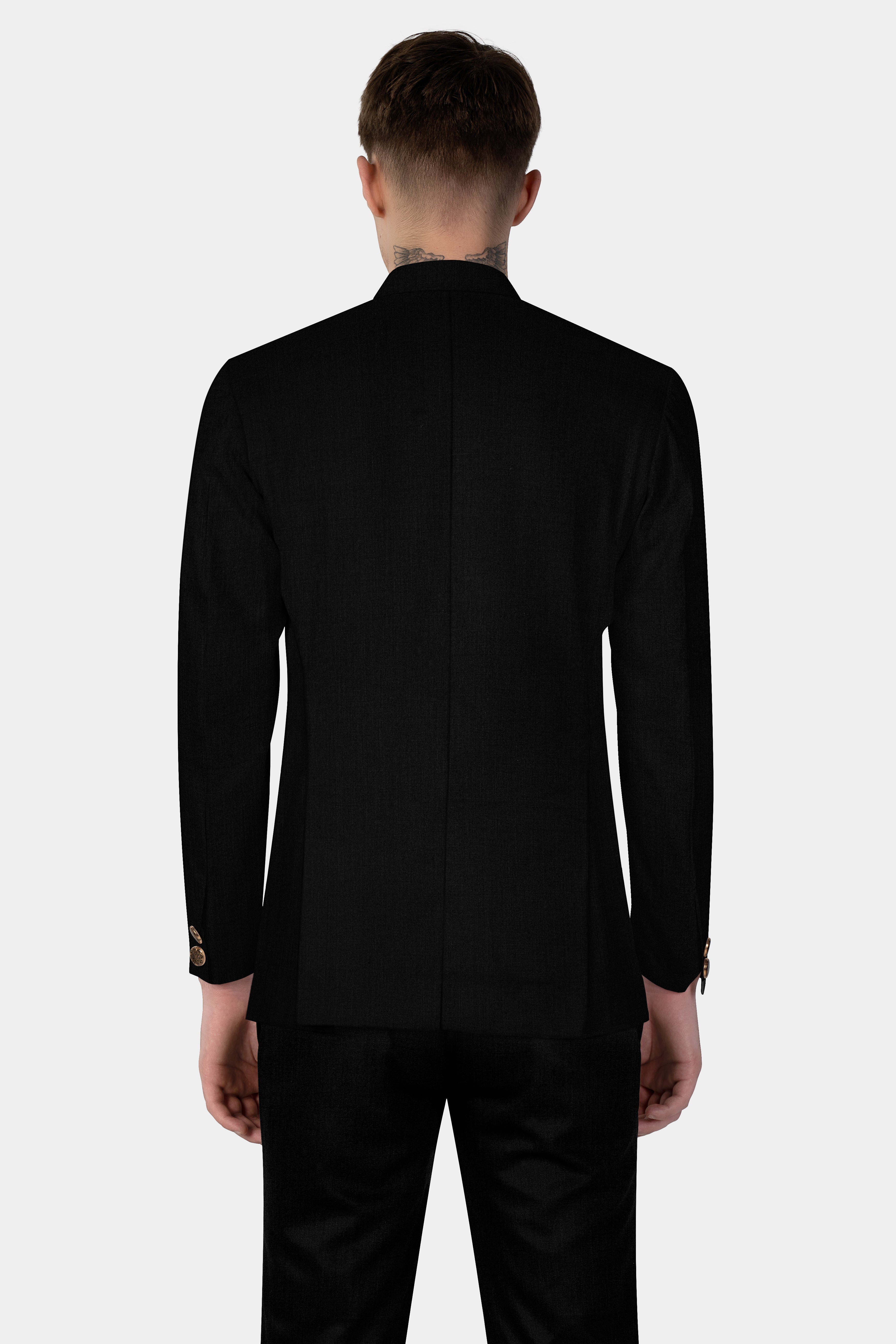 Jade Black Wool Blend Cross Placket Bandhgala Blazer