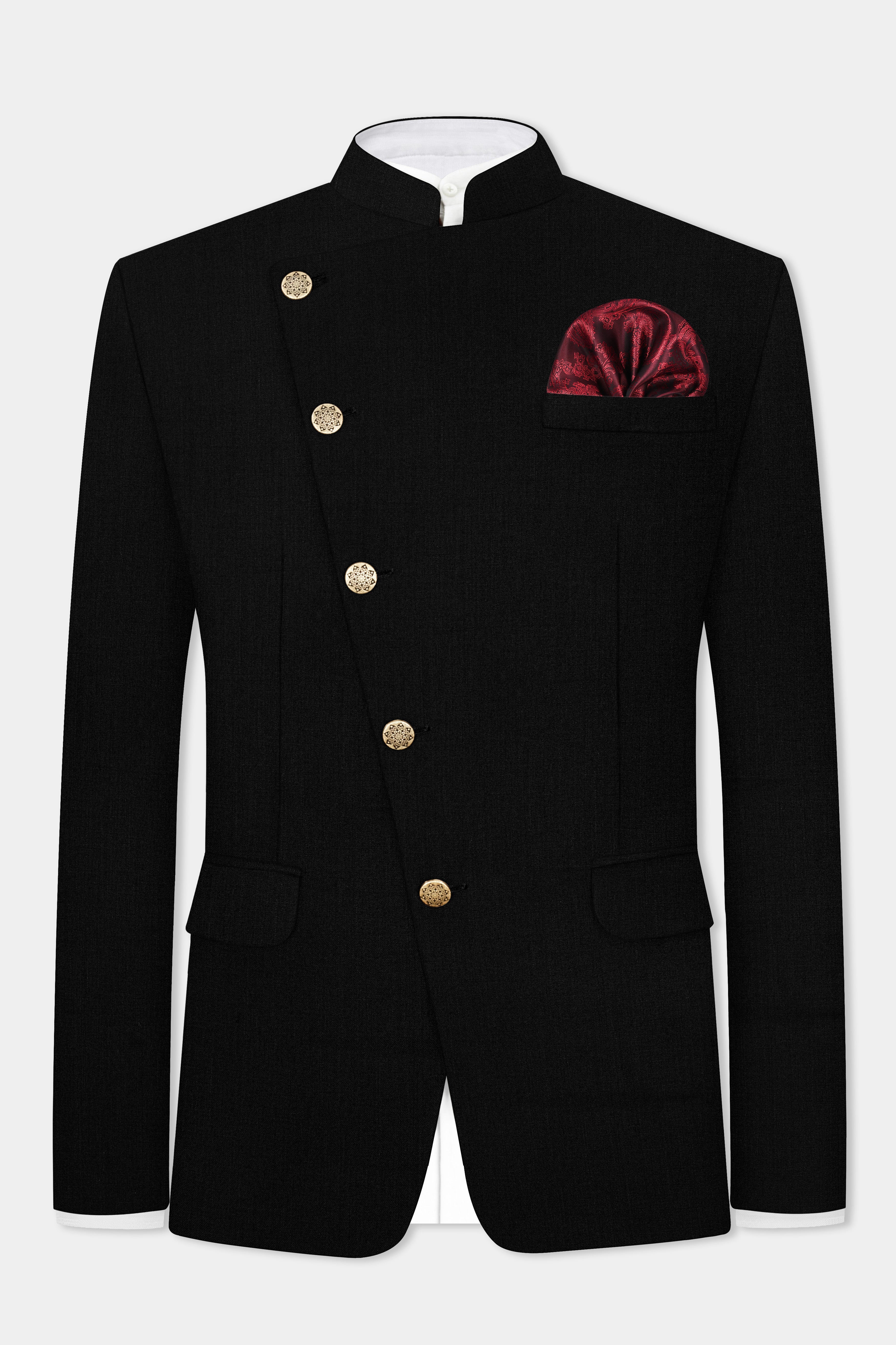 Jade Black Wool Blend Cross Placket Bandhgala Blazer