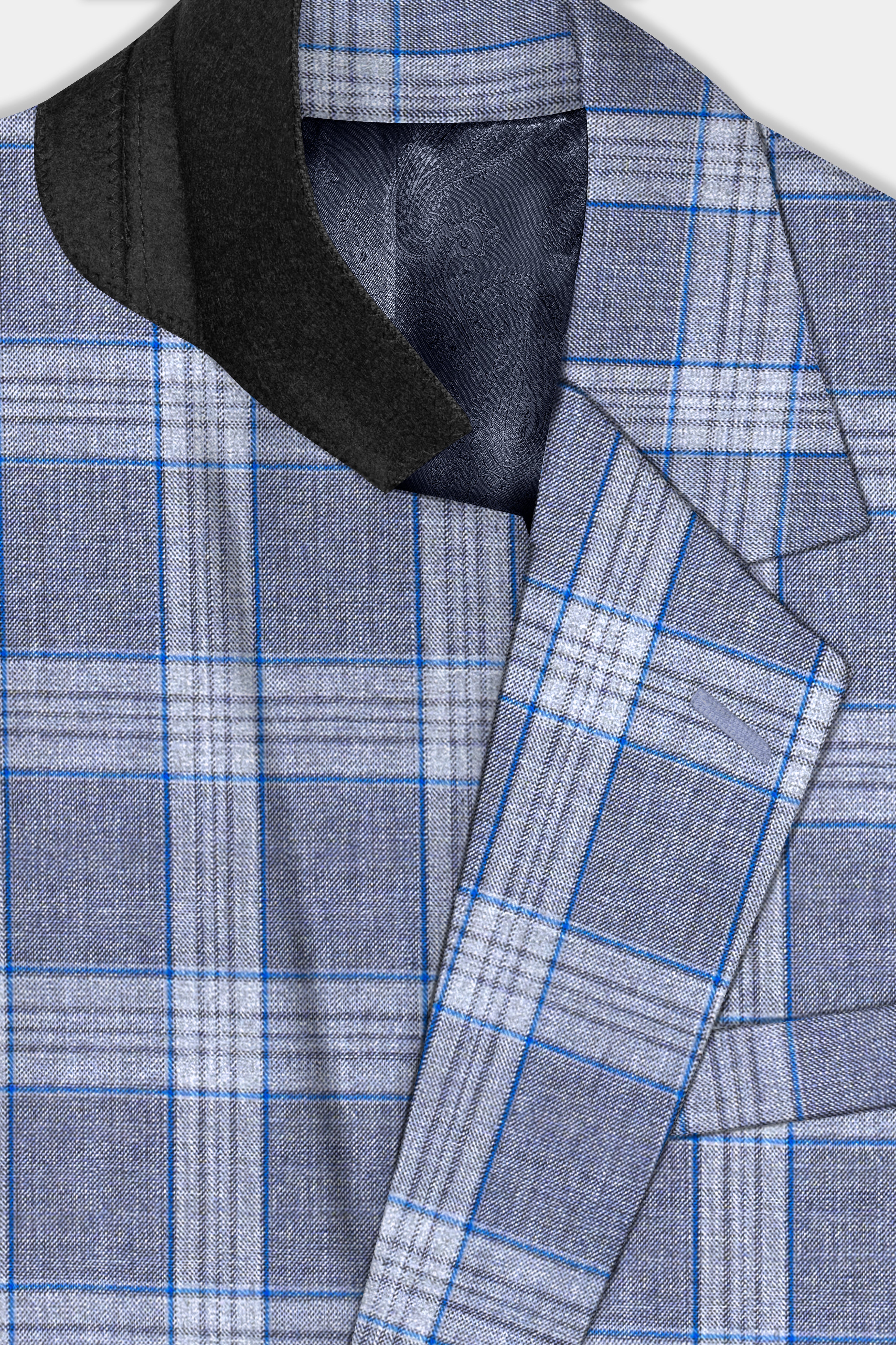 Amethyst Smoke Blue Checked Wool Blend Blazer