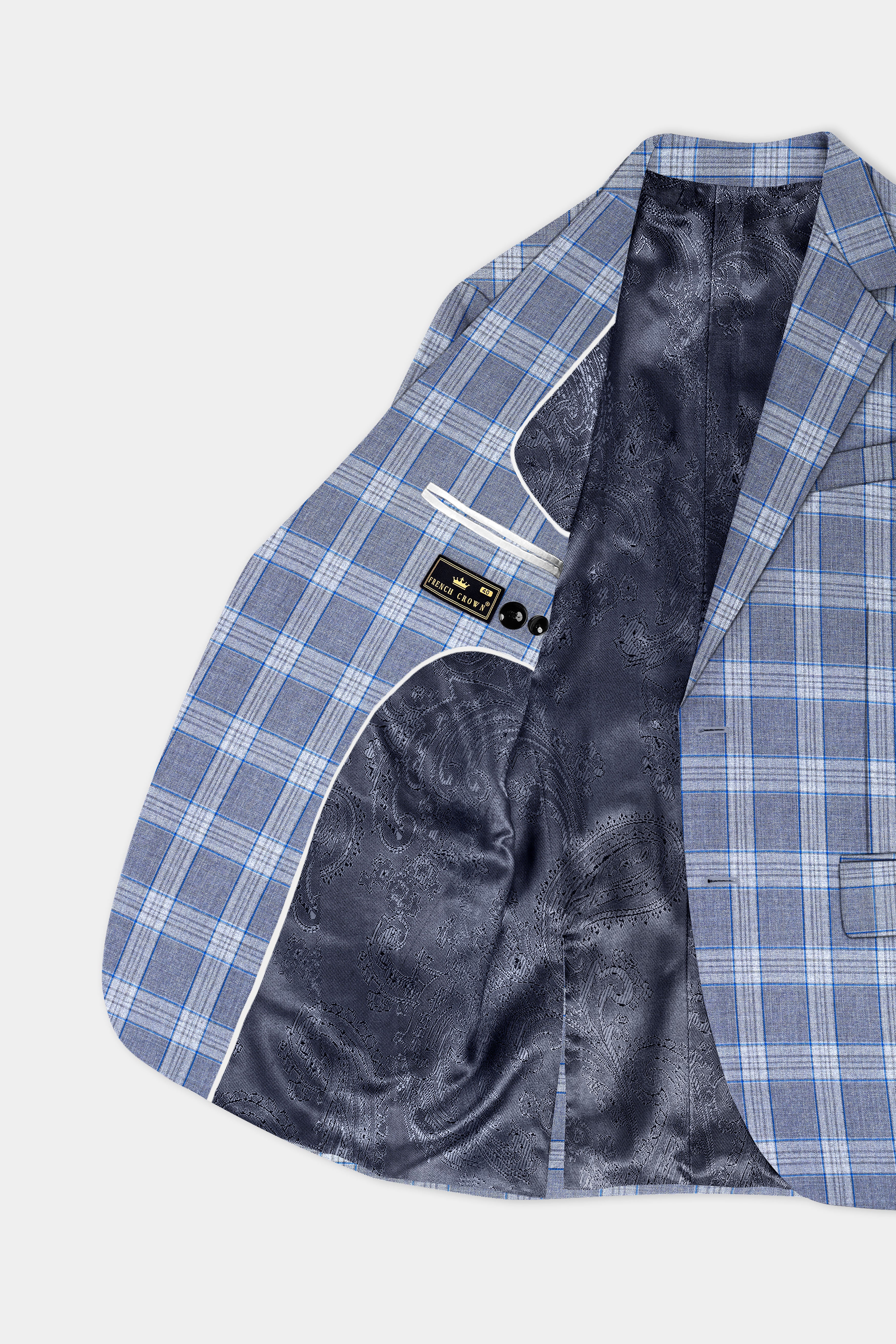 Amethyst Smoke Blue Checked Wool Blend Blazer