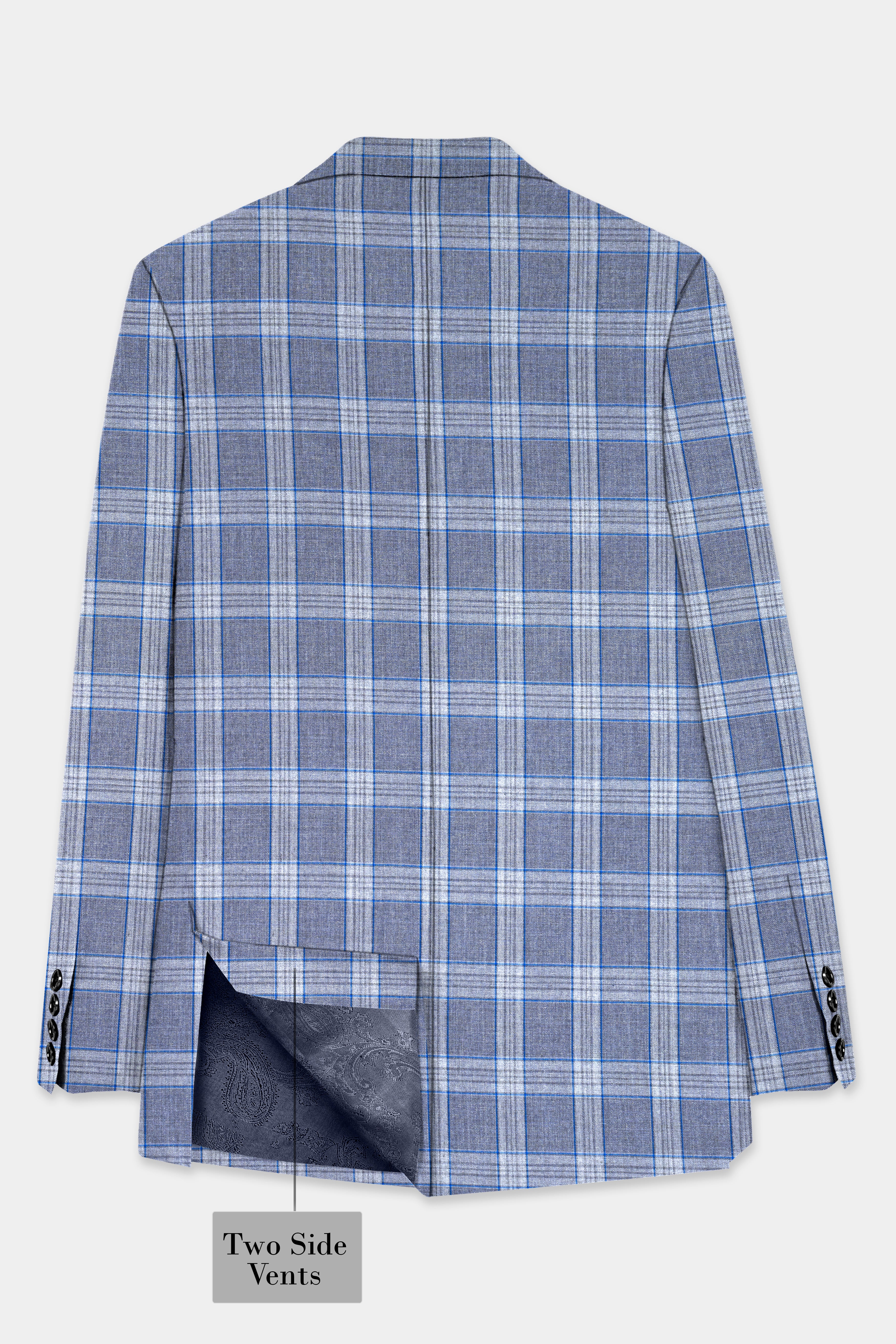 Amethyst Smoke Blue Checked Wool Blend Blazer