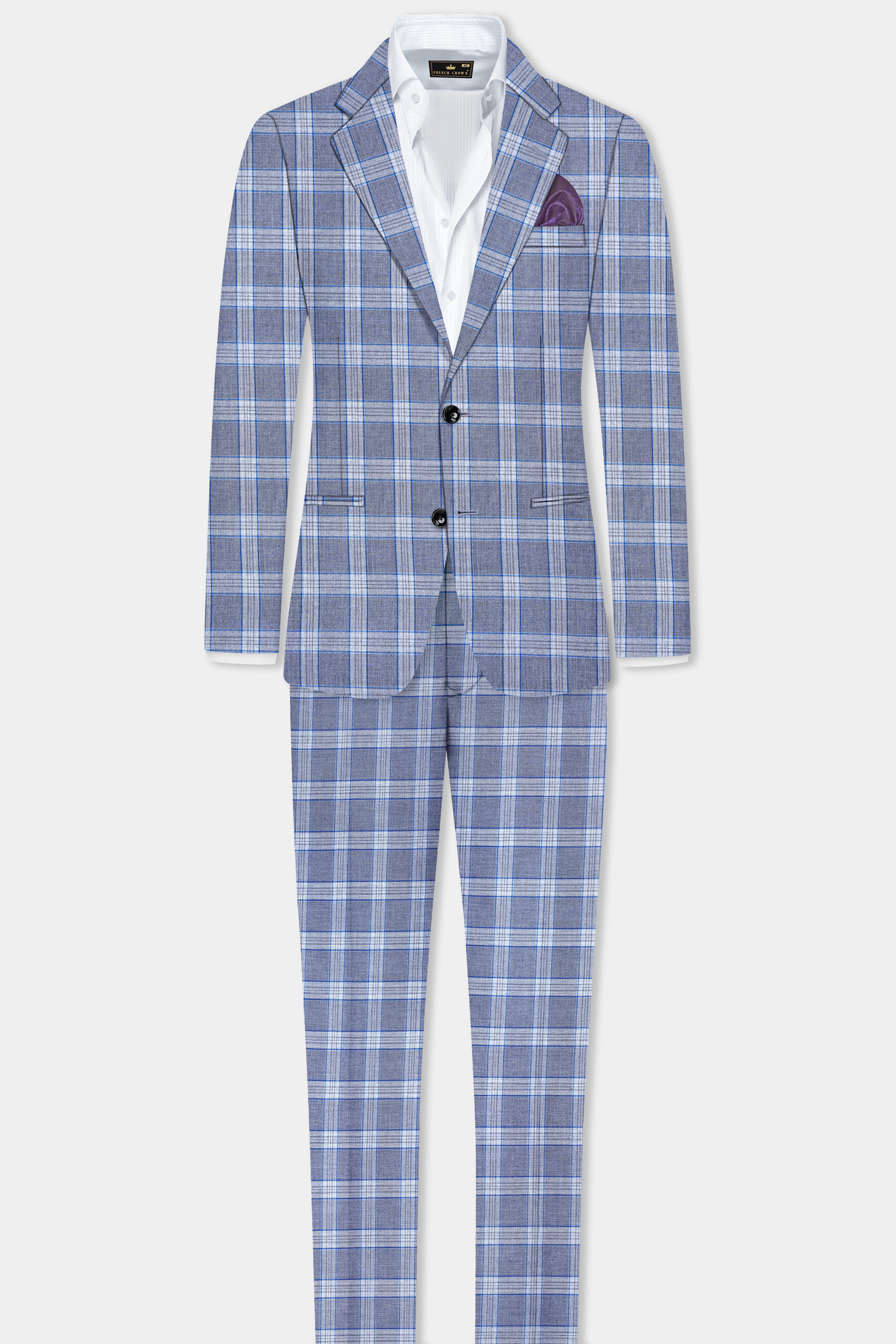 Amethyst Smoke Blue Checked Wool Blend Blazer