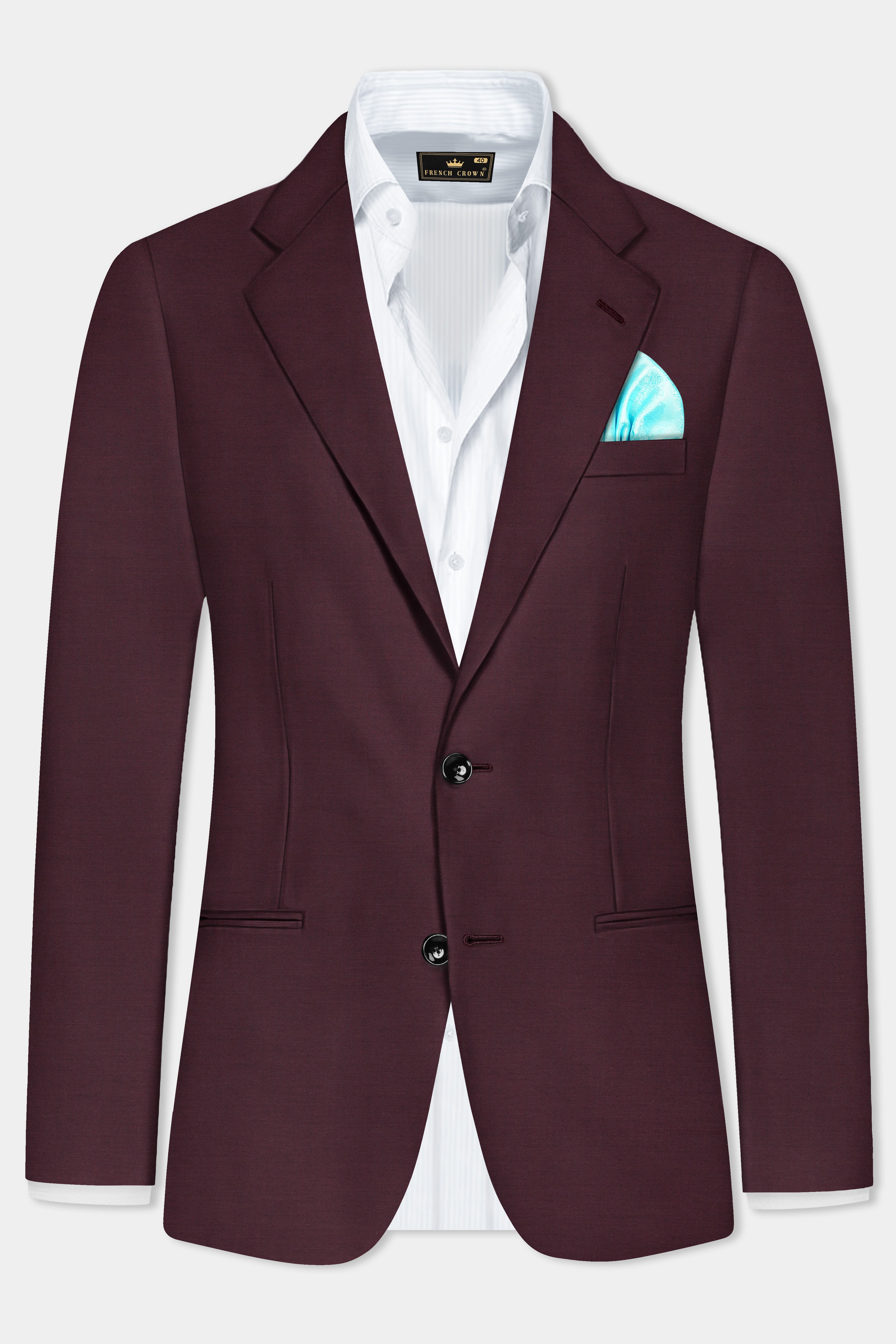 Crater Maroon Solid Wool Blend Single Breasted Blazer