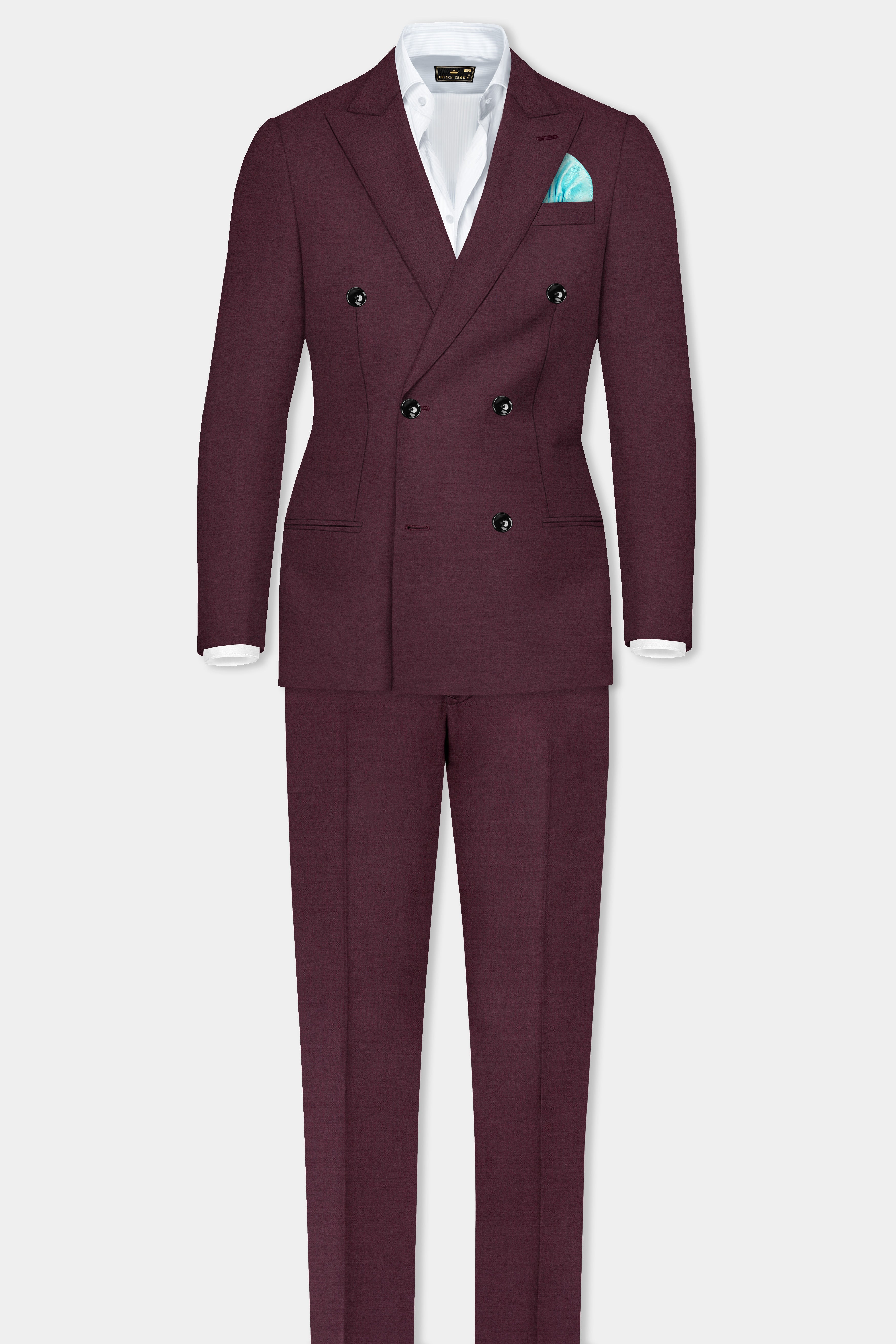 Crater Maroon Solid Wool Blend Double Breasted Blazer