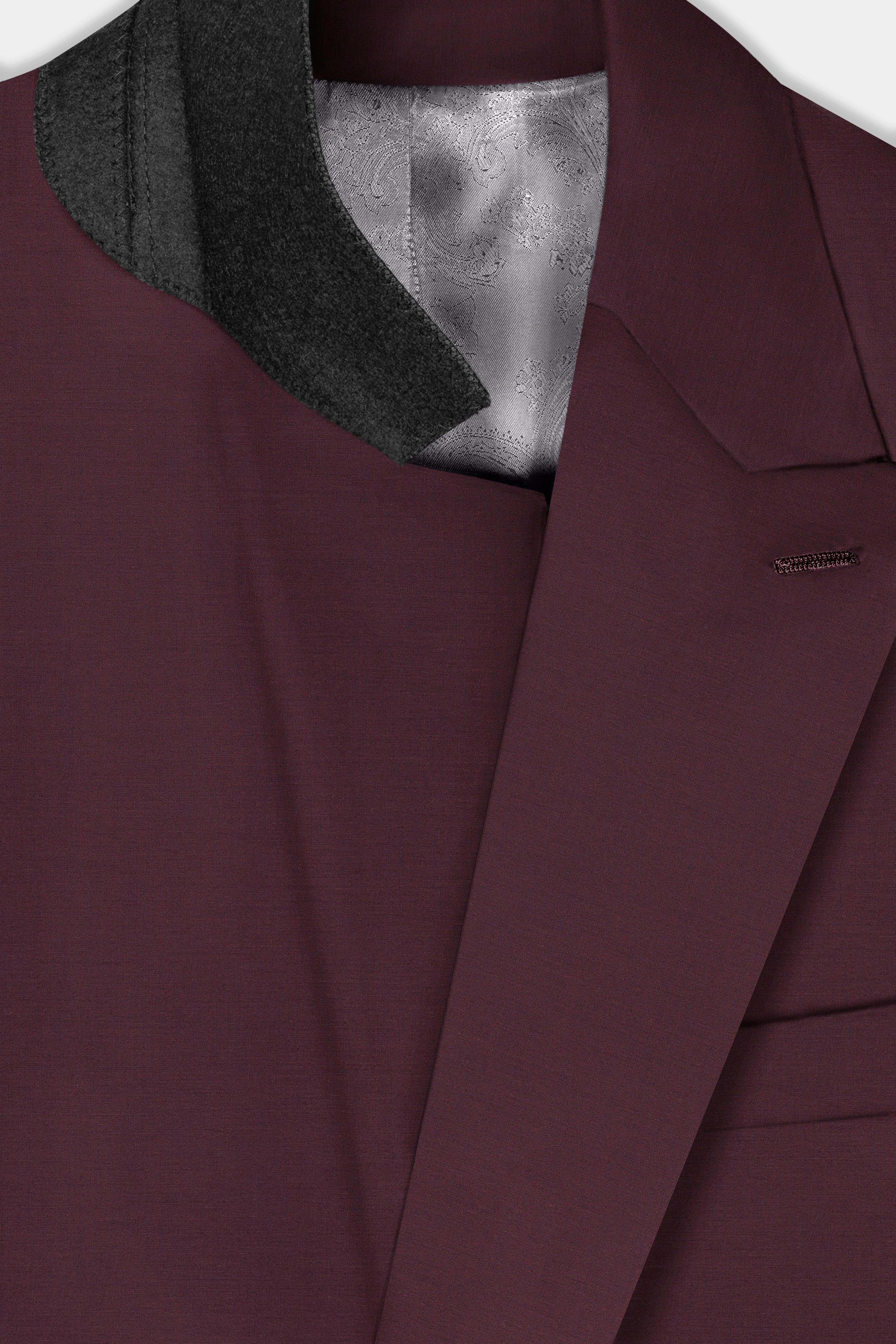 Crater Maroon Solid Wool Blend Double Breasted Blazer