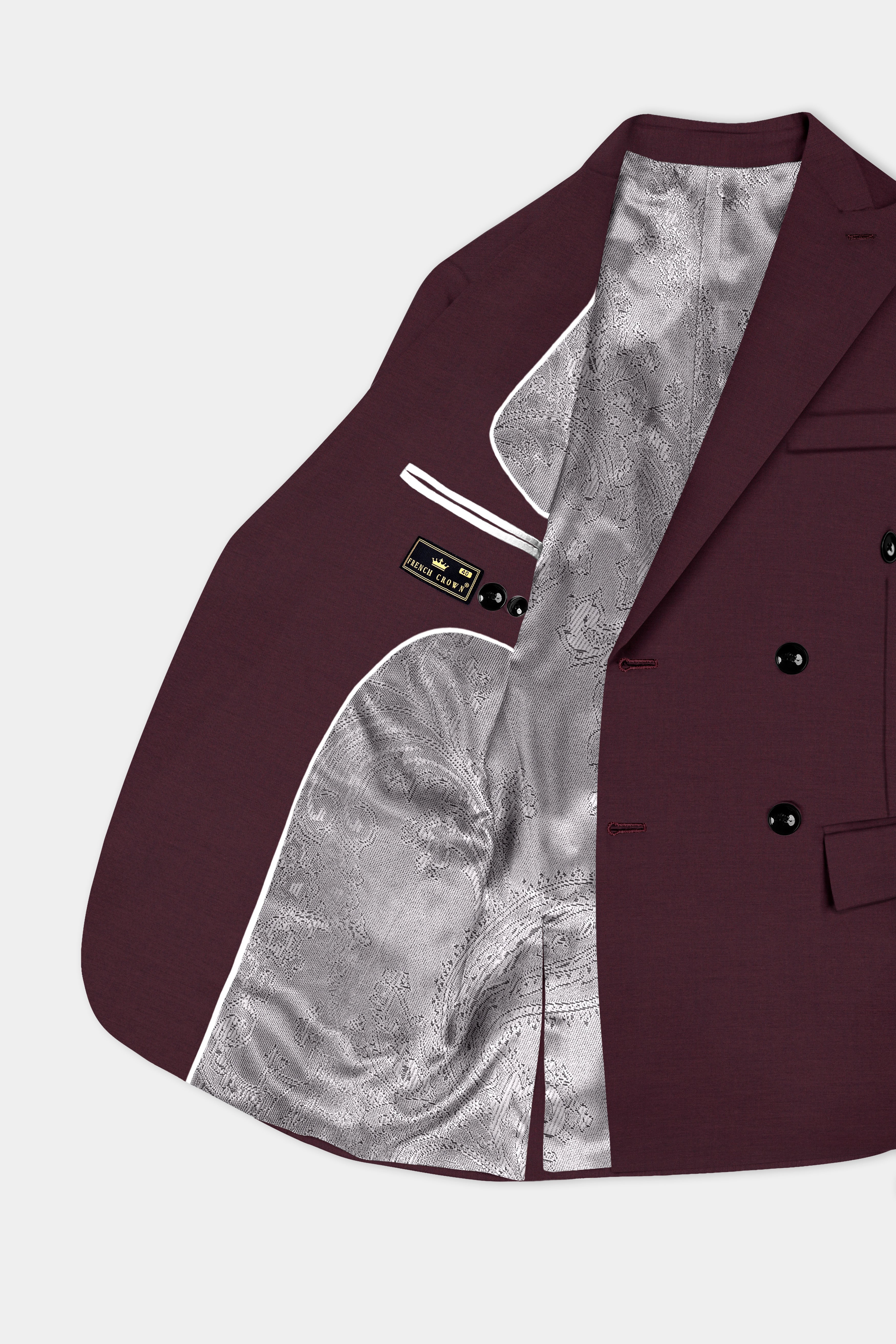 Crater Maroon Solid Wool Blend Double Breasted Blazer