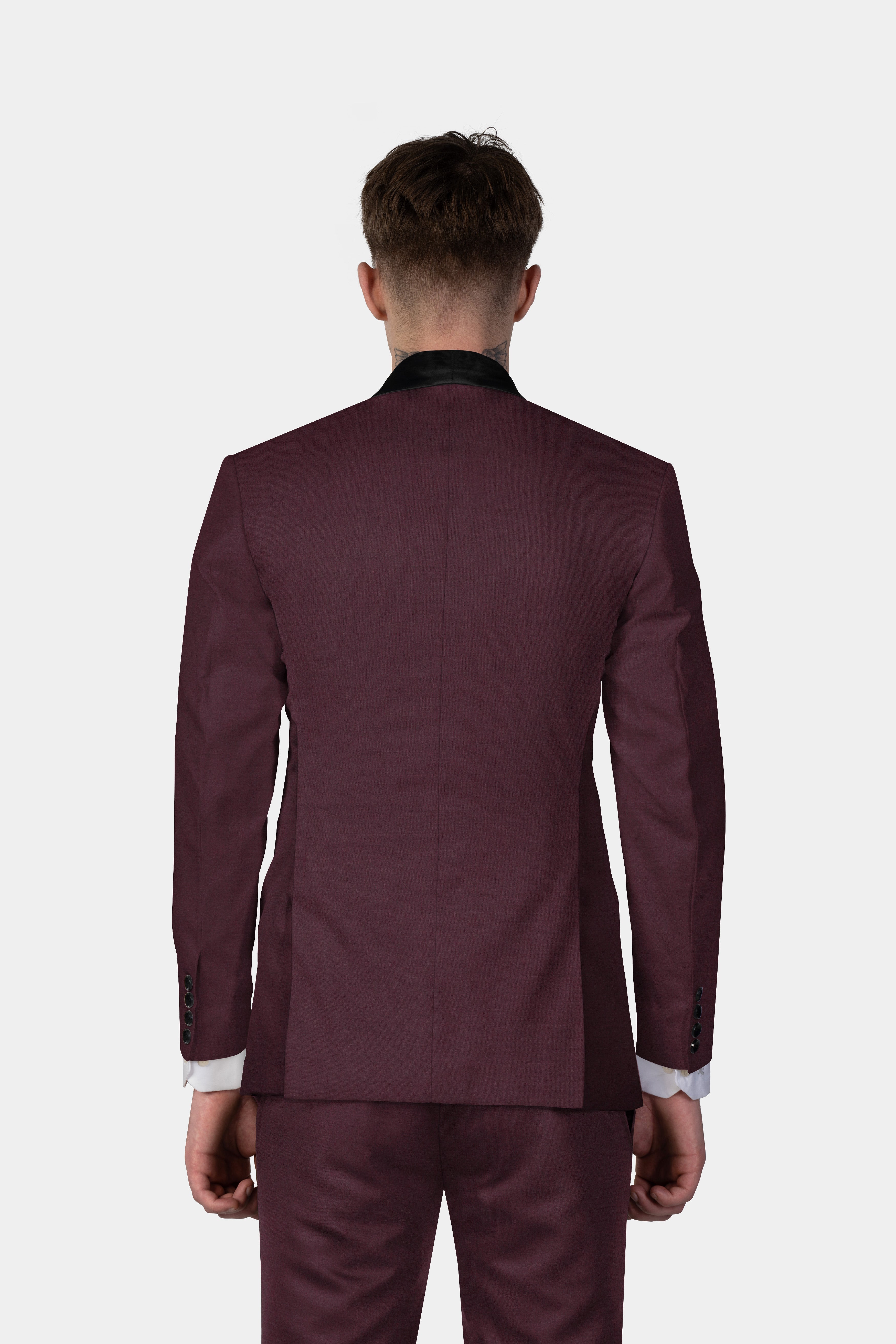 Crater Maroon Solid Wool Blend Tuxedo Blazer