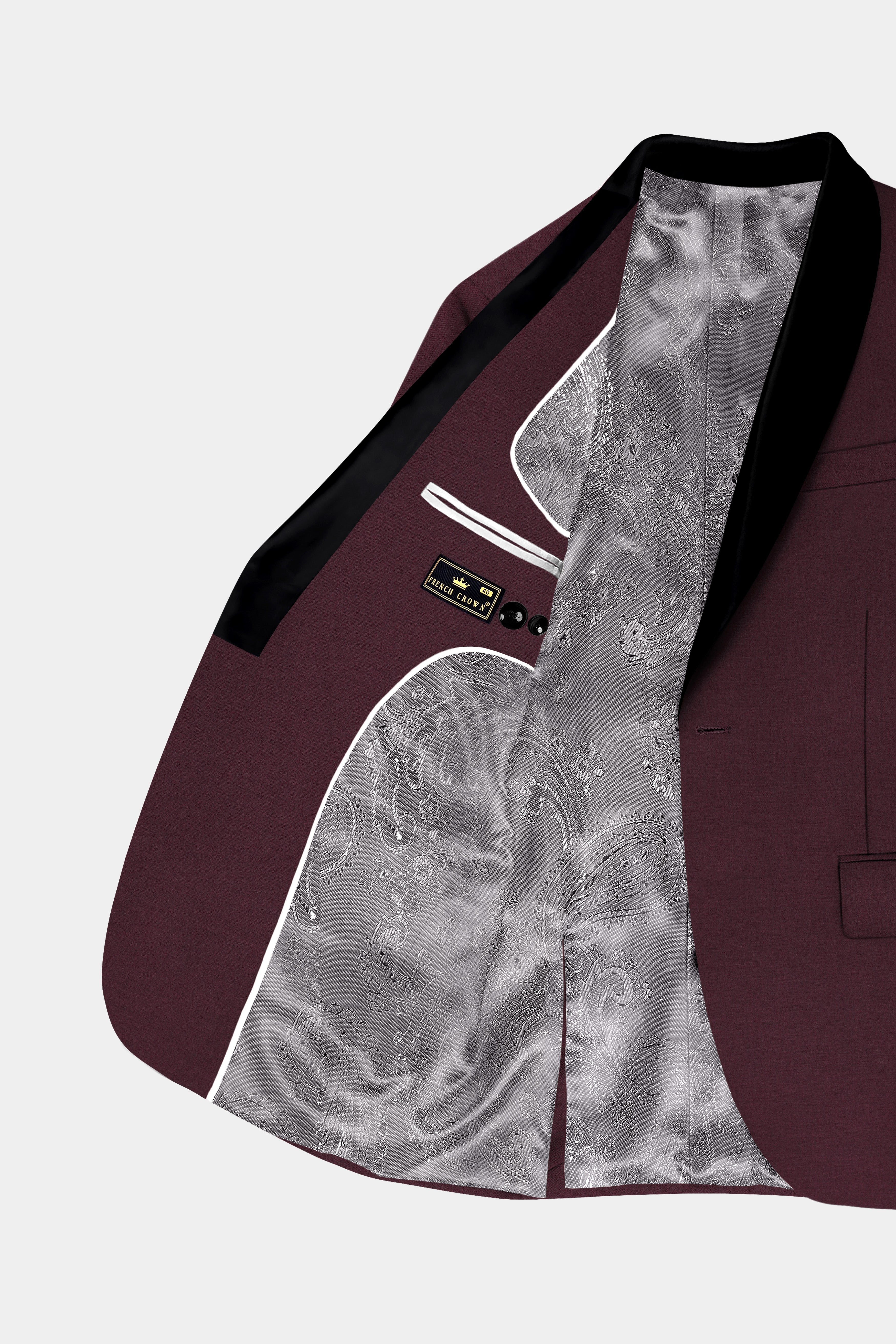 Crater Maroon Solid Wool Blend Tuxedo Blazer