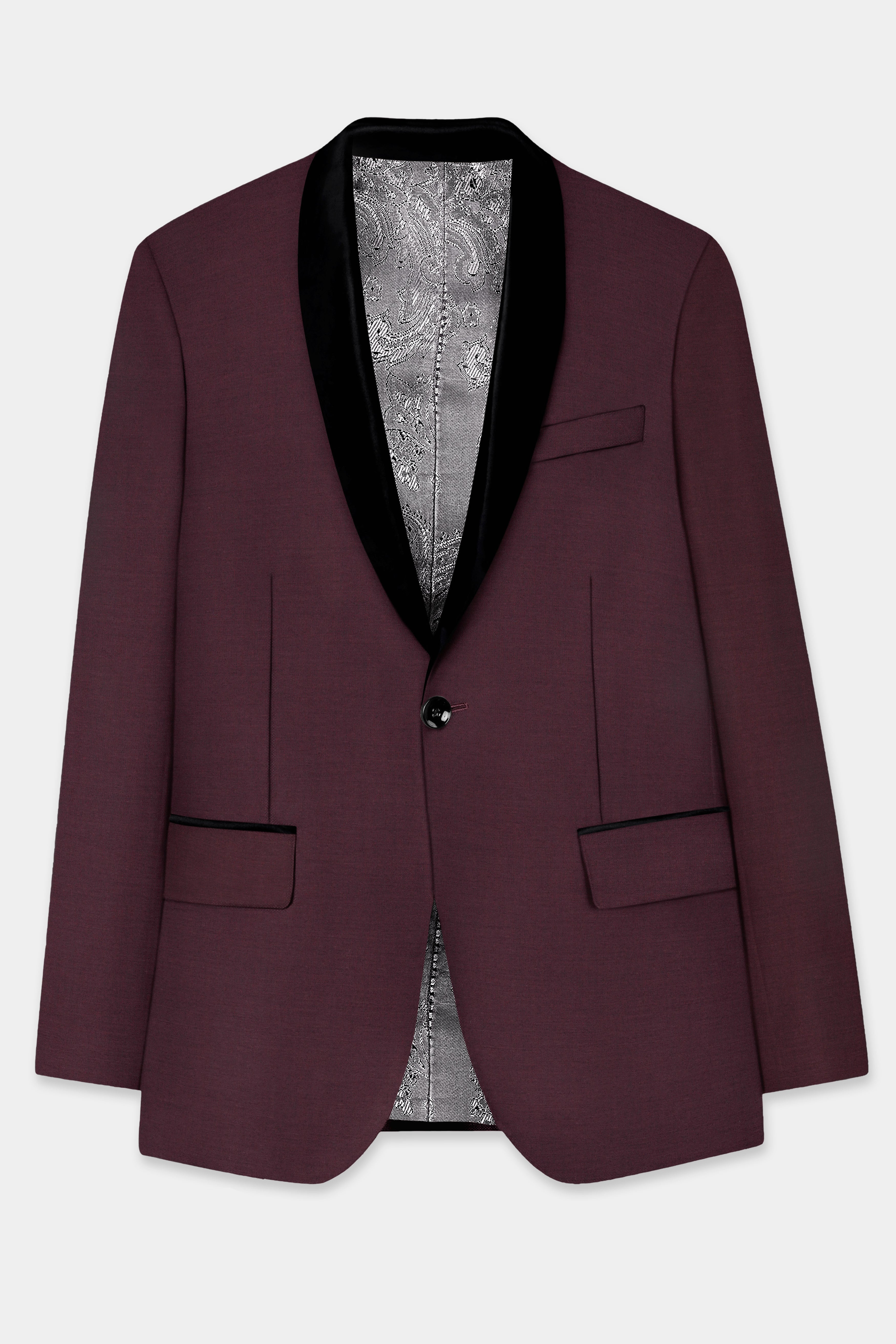 Crater Maroon Solid Wool Blend Tuxedo Blazer