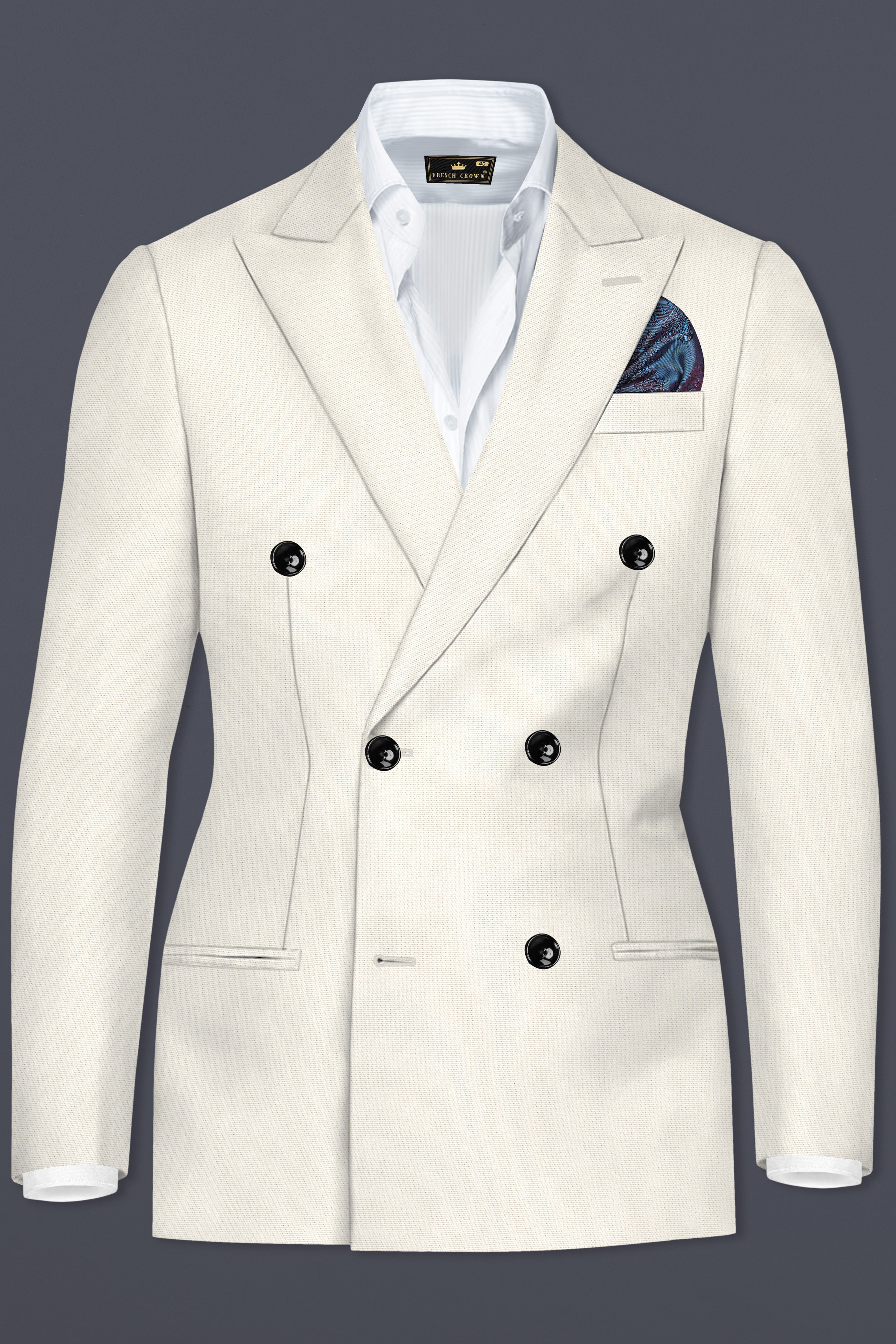 Merino Cream Solid Cotton Double Breasted Blazer