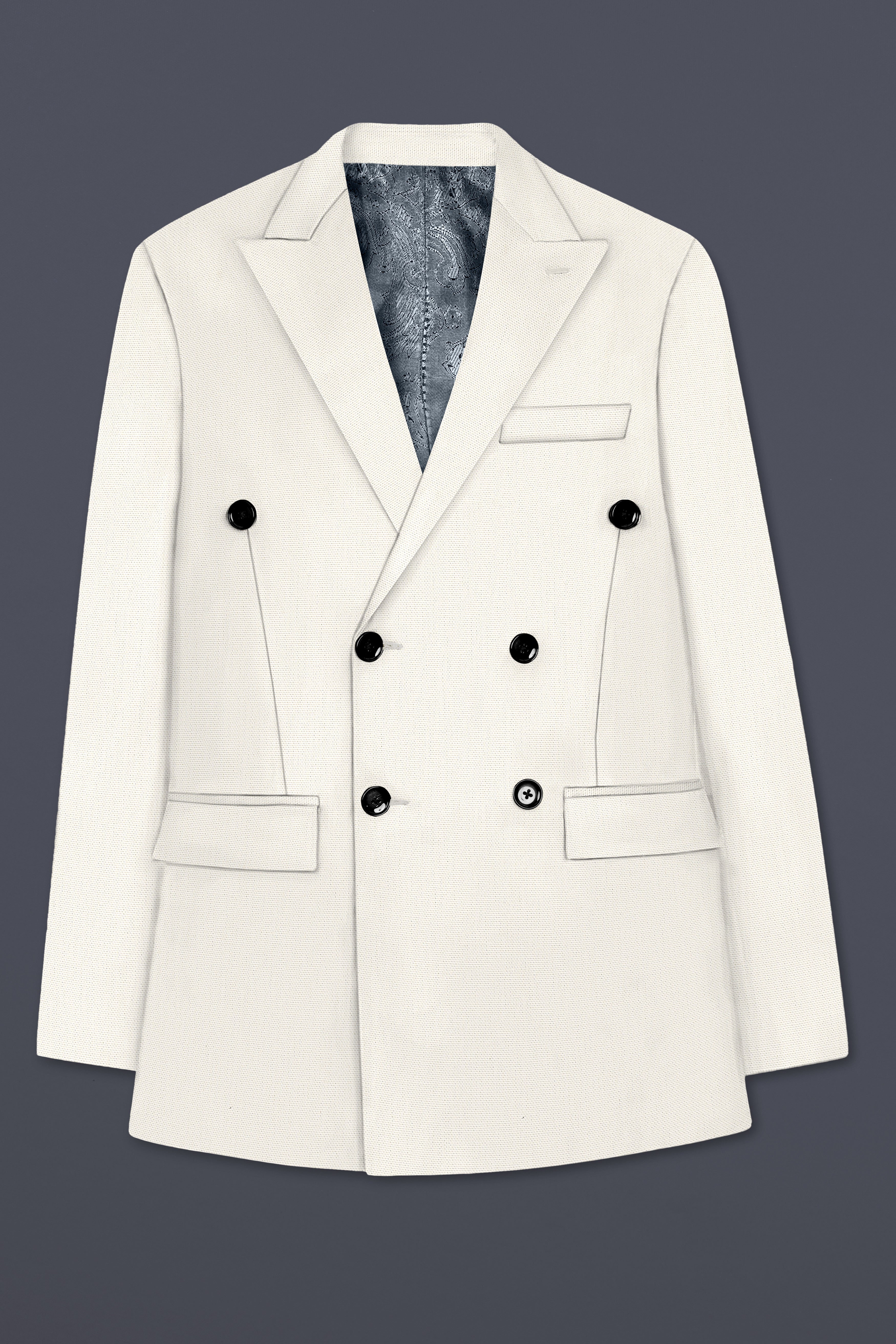 Merino Cream Solid Cotton Double Breasted Blazer