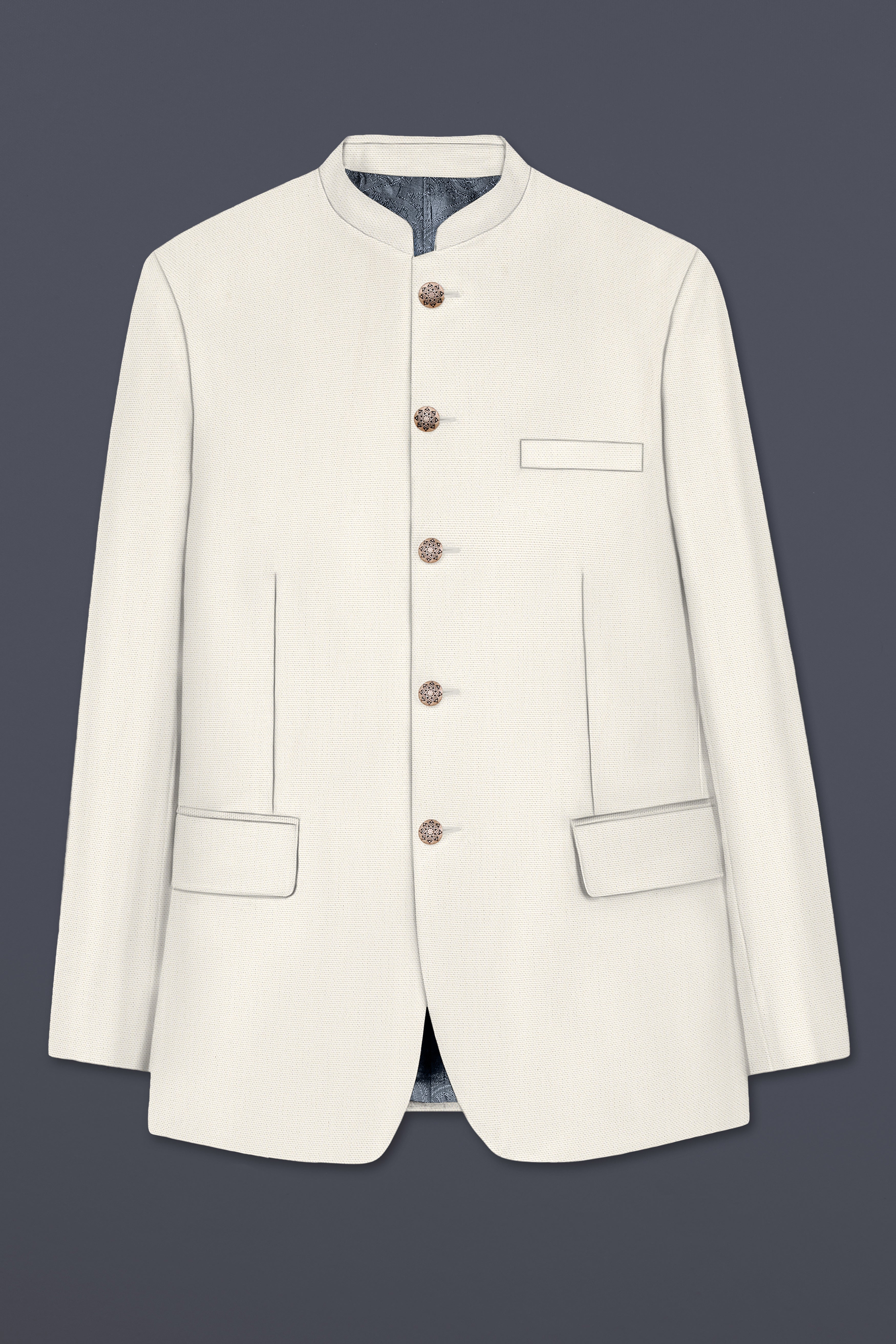 Merino Cream Solid Cotton Bandhgala Blazer