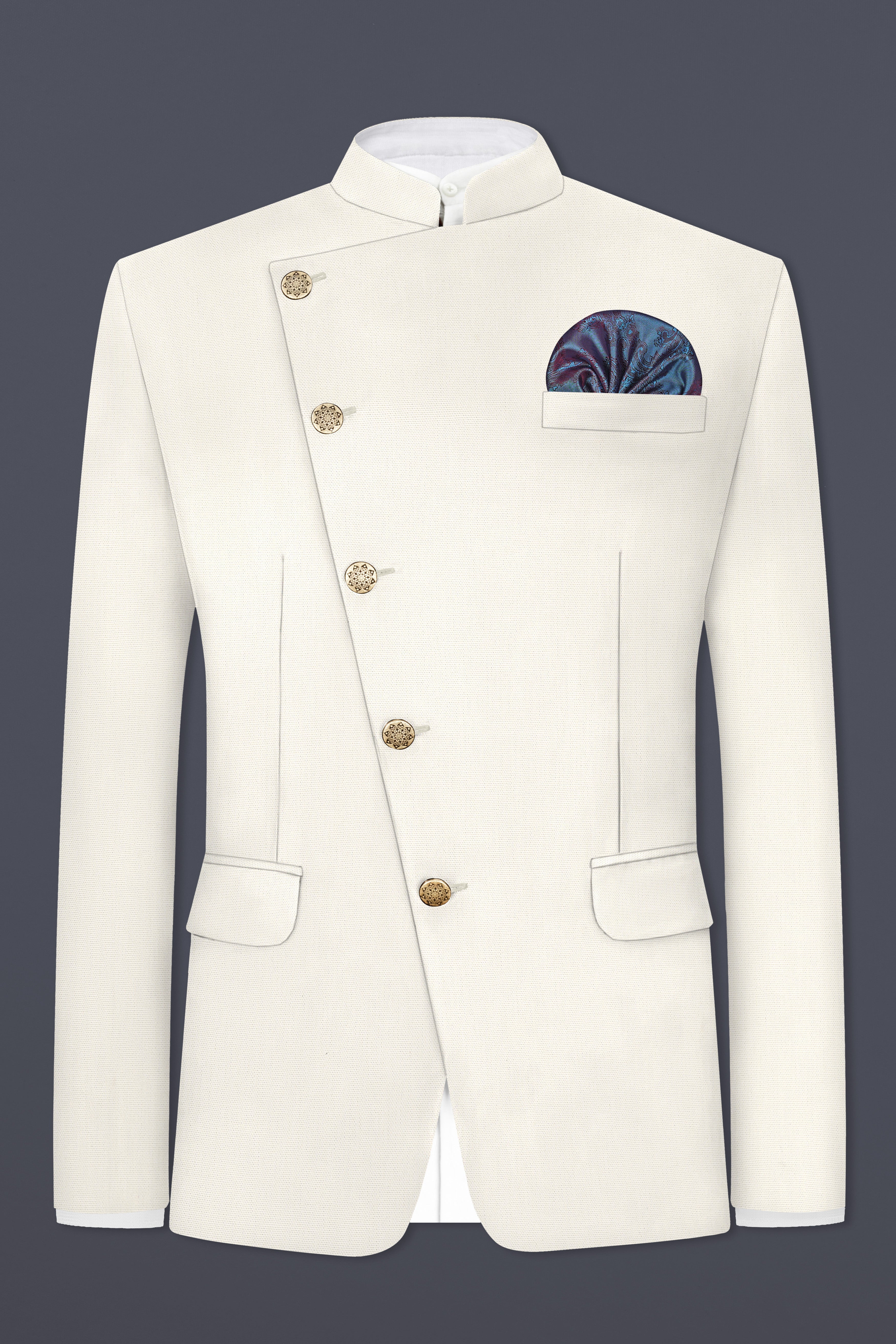 Merino Cream Solid Cotton Cross Placket Bandhgala Blazer