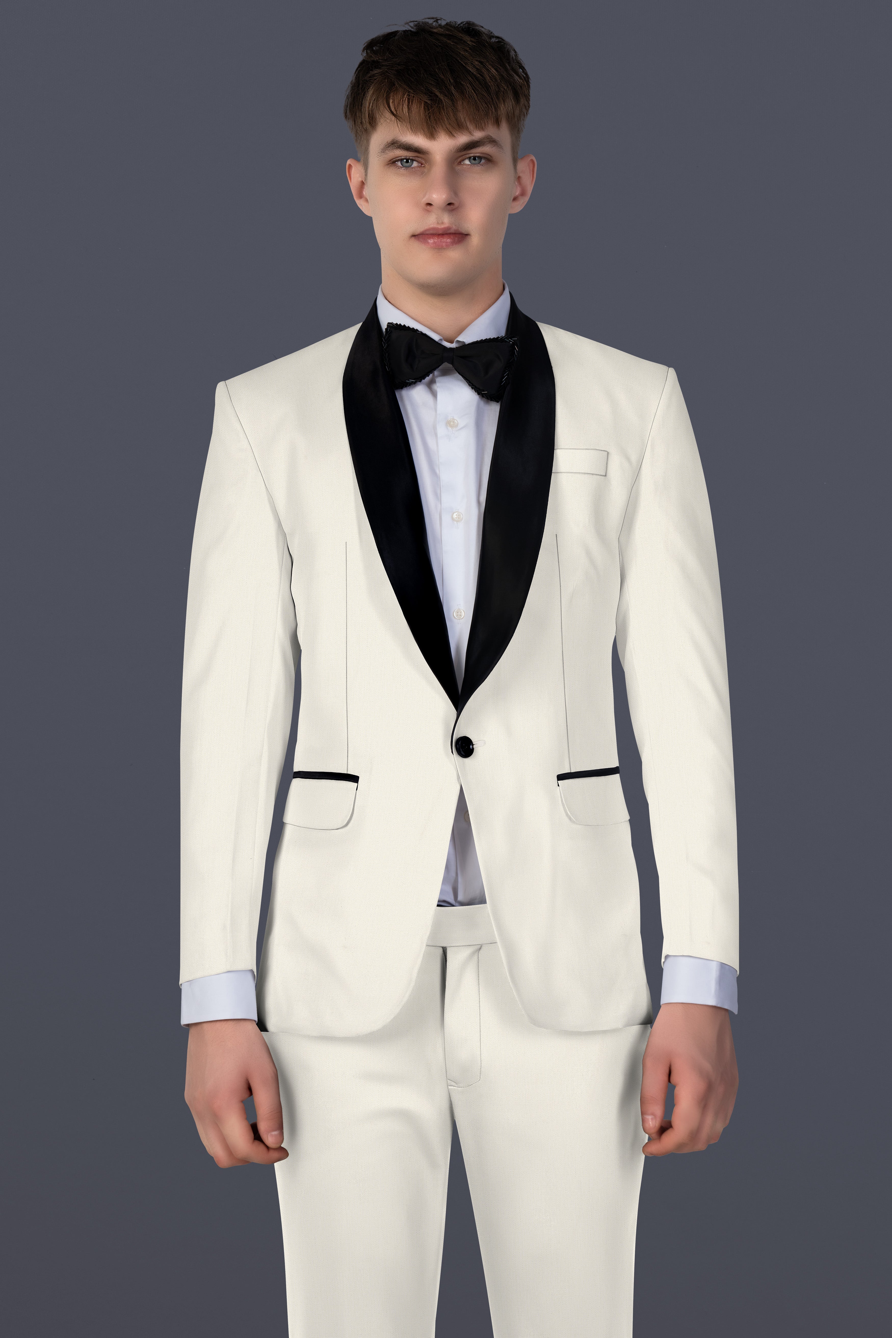 Merino Cream Cotton Tuxedo Blazer