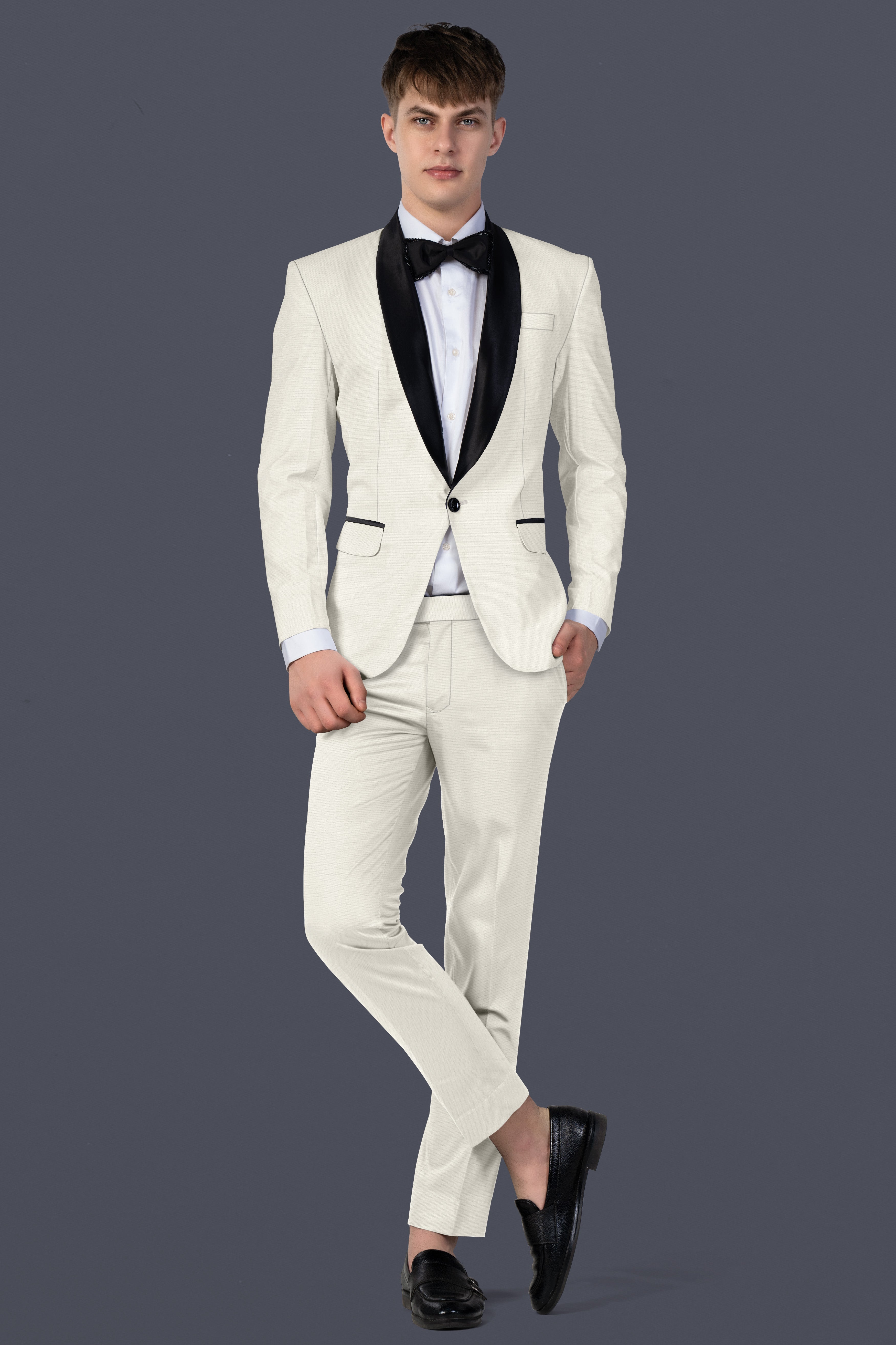 Merino Cream Cotton Tuxedo Blazer