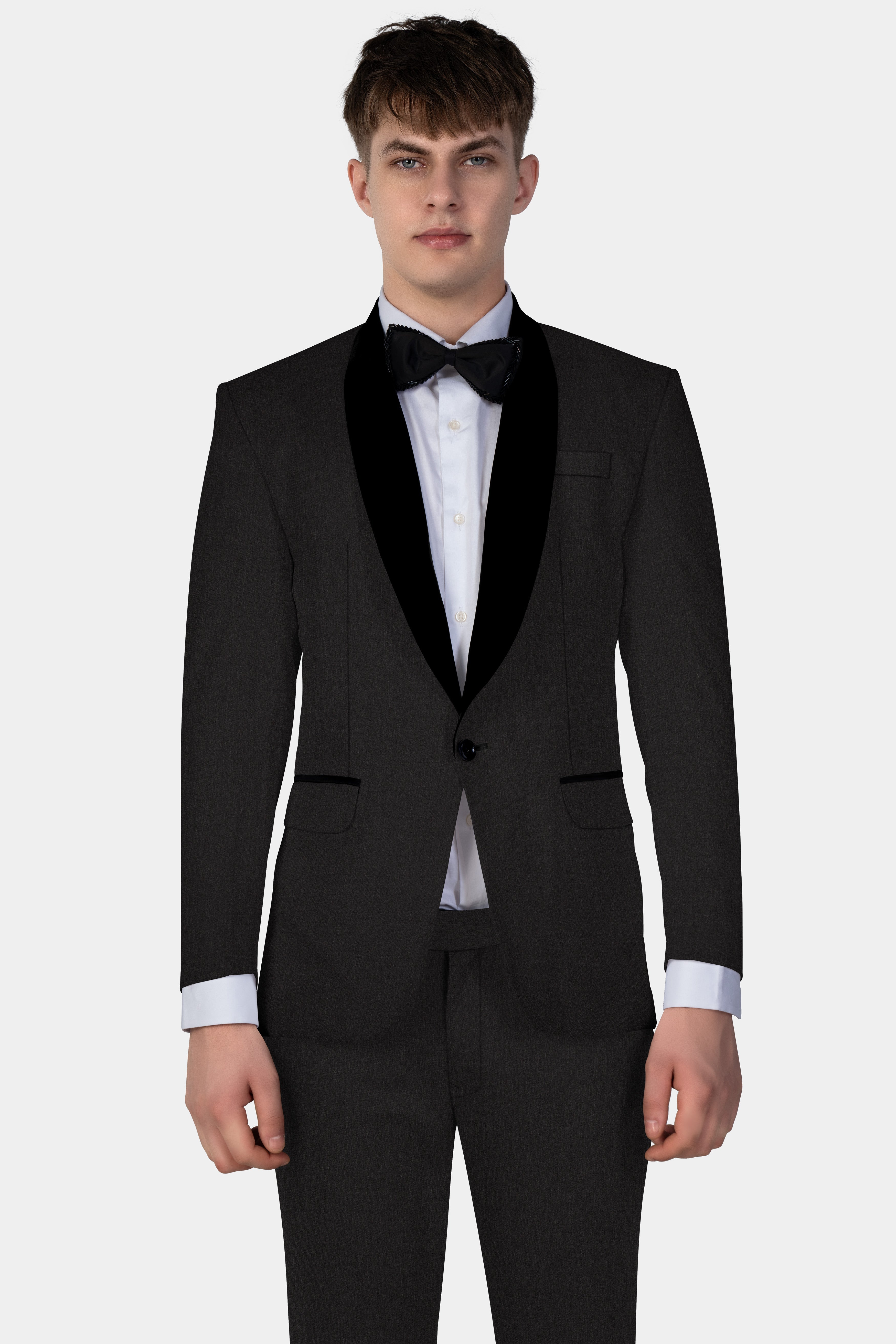 Shark Gray Stretchable Wool Blend Tuxedo Blazer