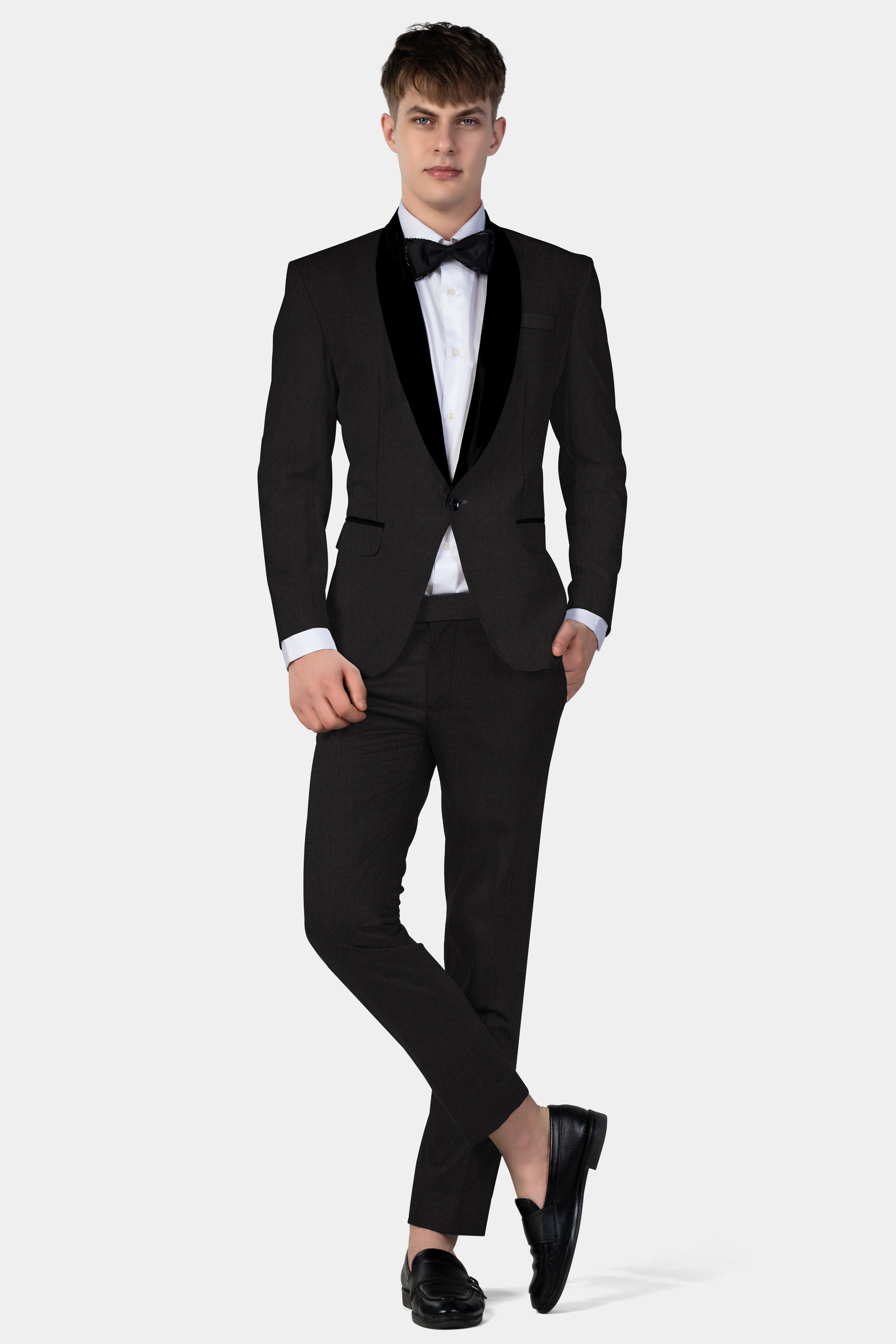 Shark Gray Stretchable Wool Blend Tuxedo Blazer