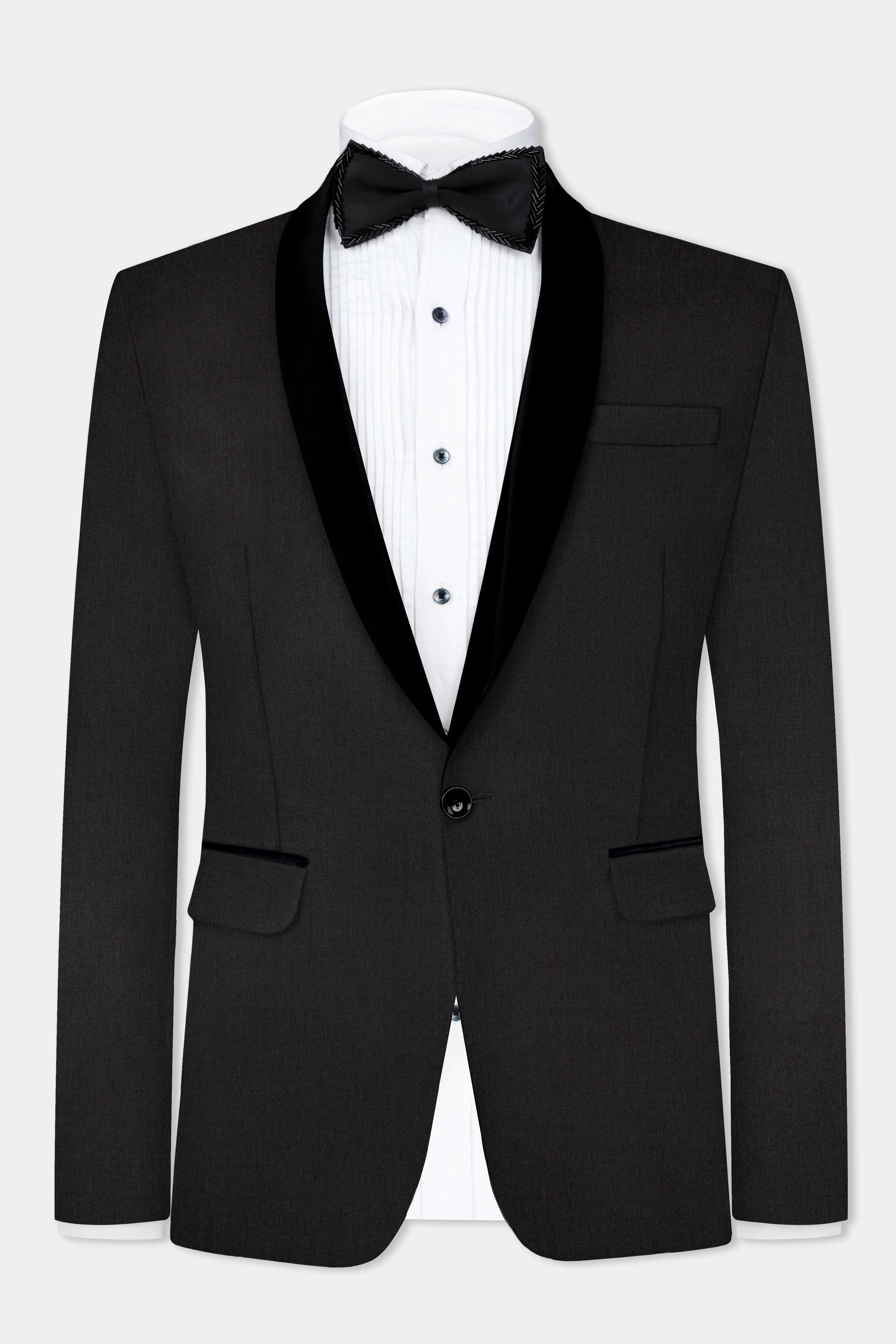 Shark Gray Stretchable Wool Blend Tuxedo Blazer