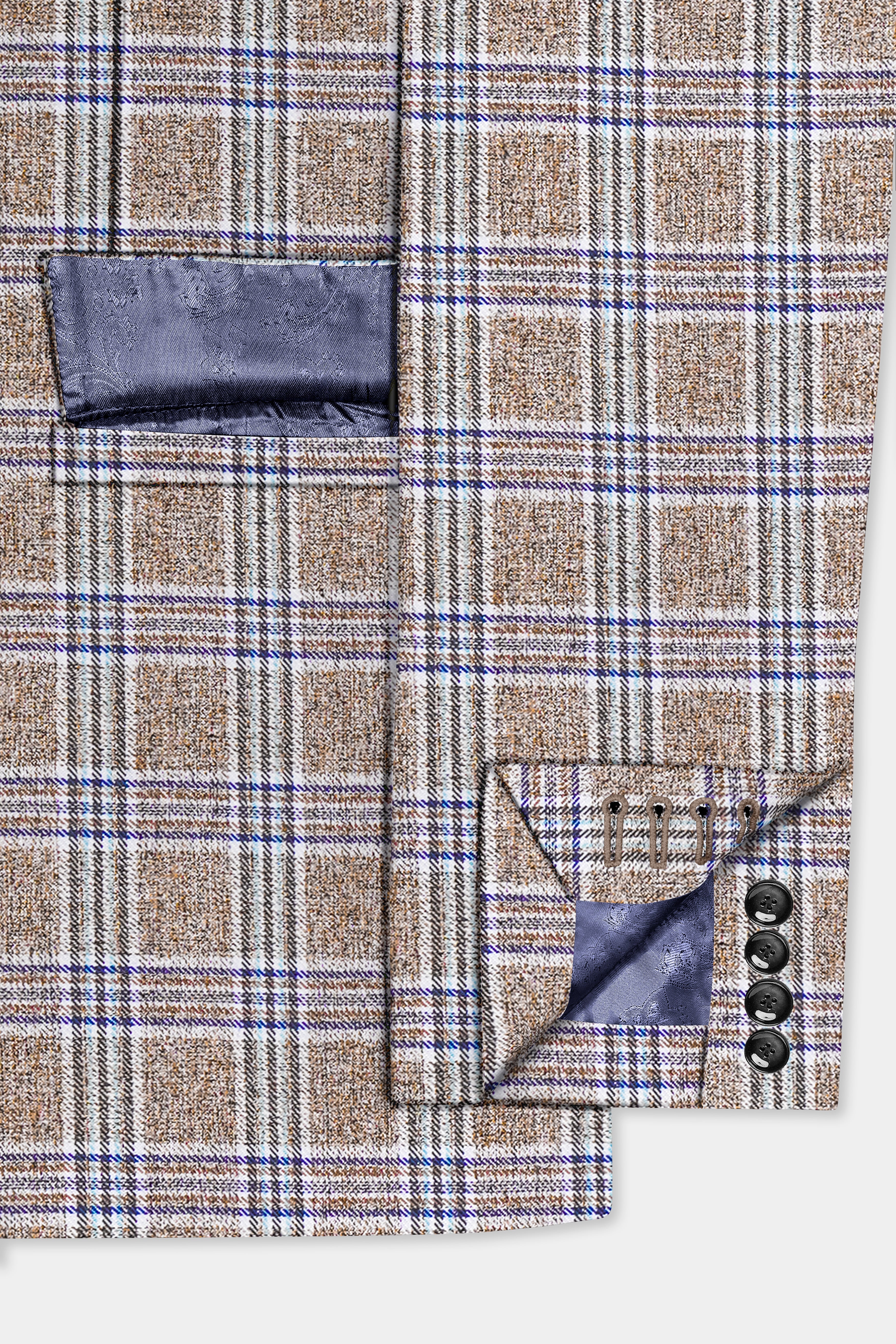 Shadow Brown with Rhino Blue Plaid Wool Blend Single Breasted Blazer