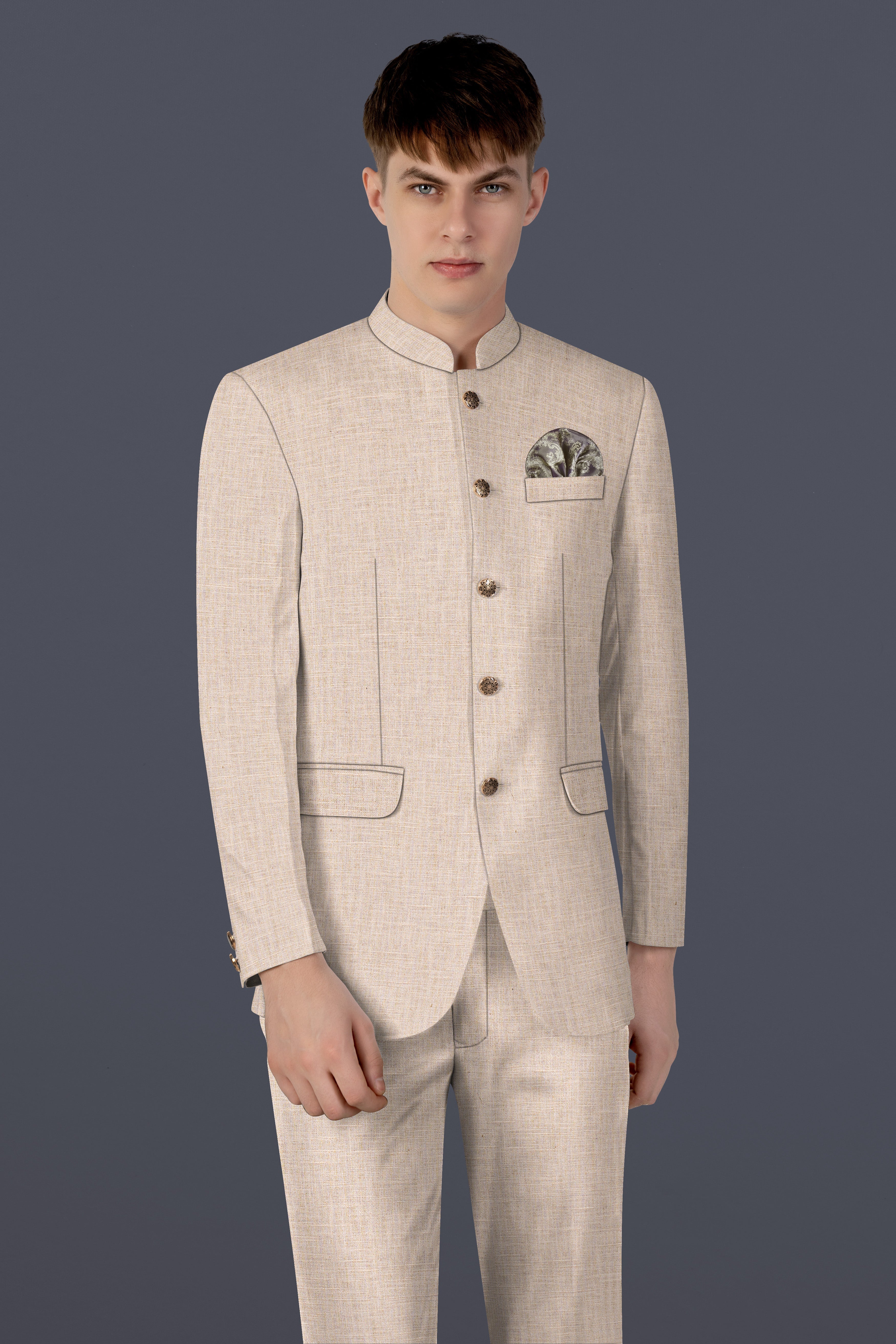 Sisal Cream Luxurious Linen Bandhgala Blazer