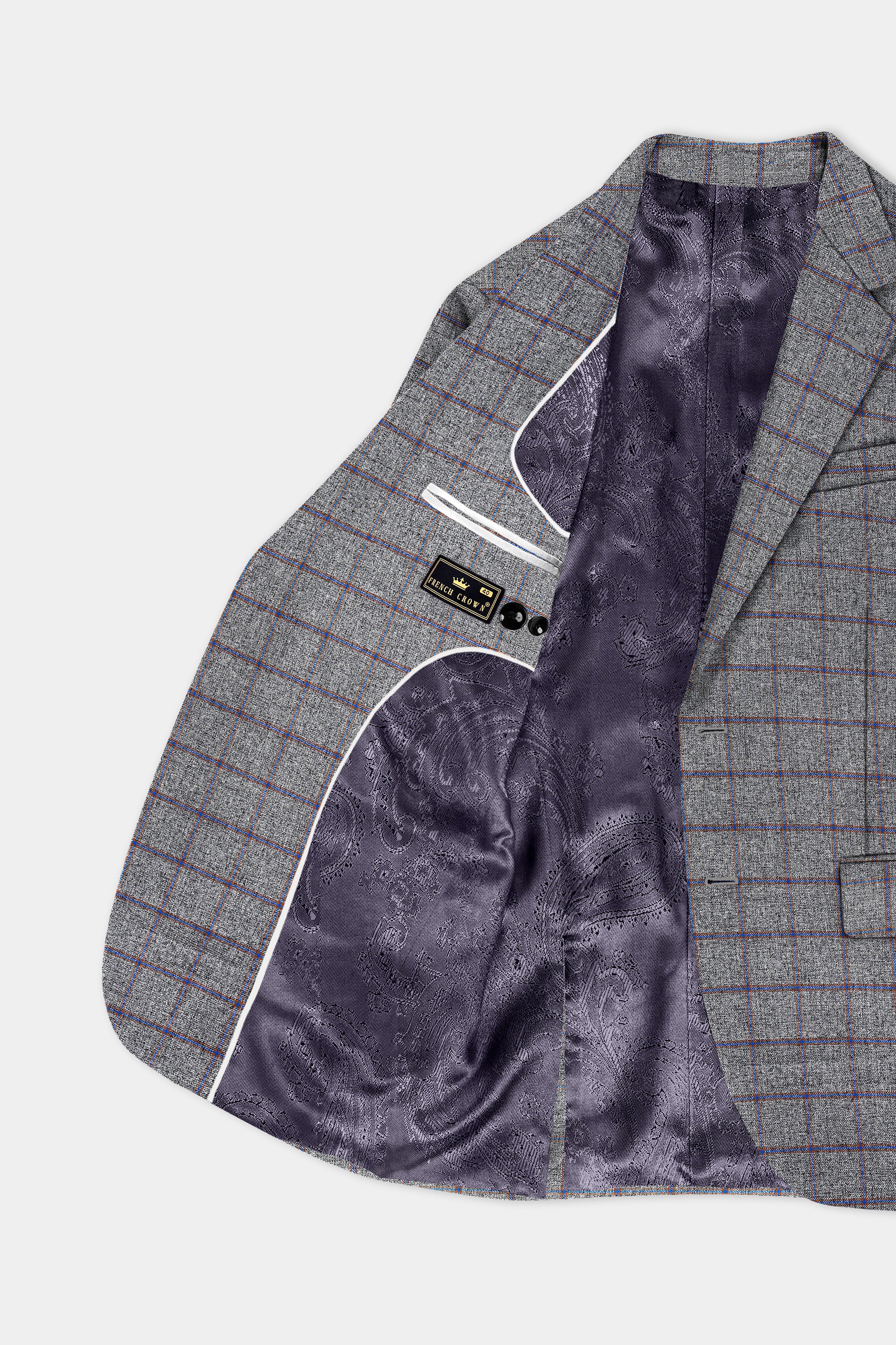 Smokey Gray Windowpane Wool Blend Single Breasted Blazer